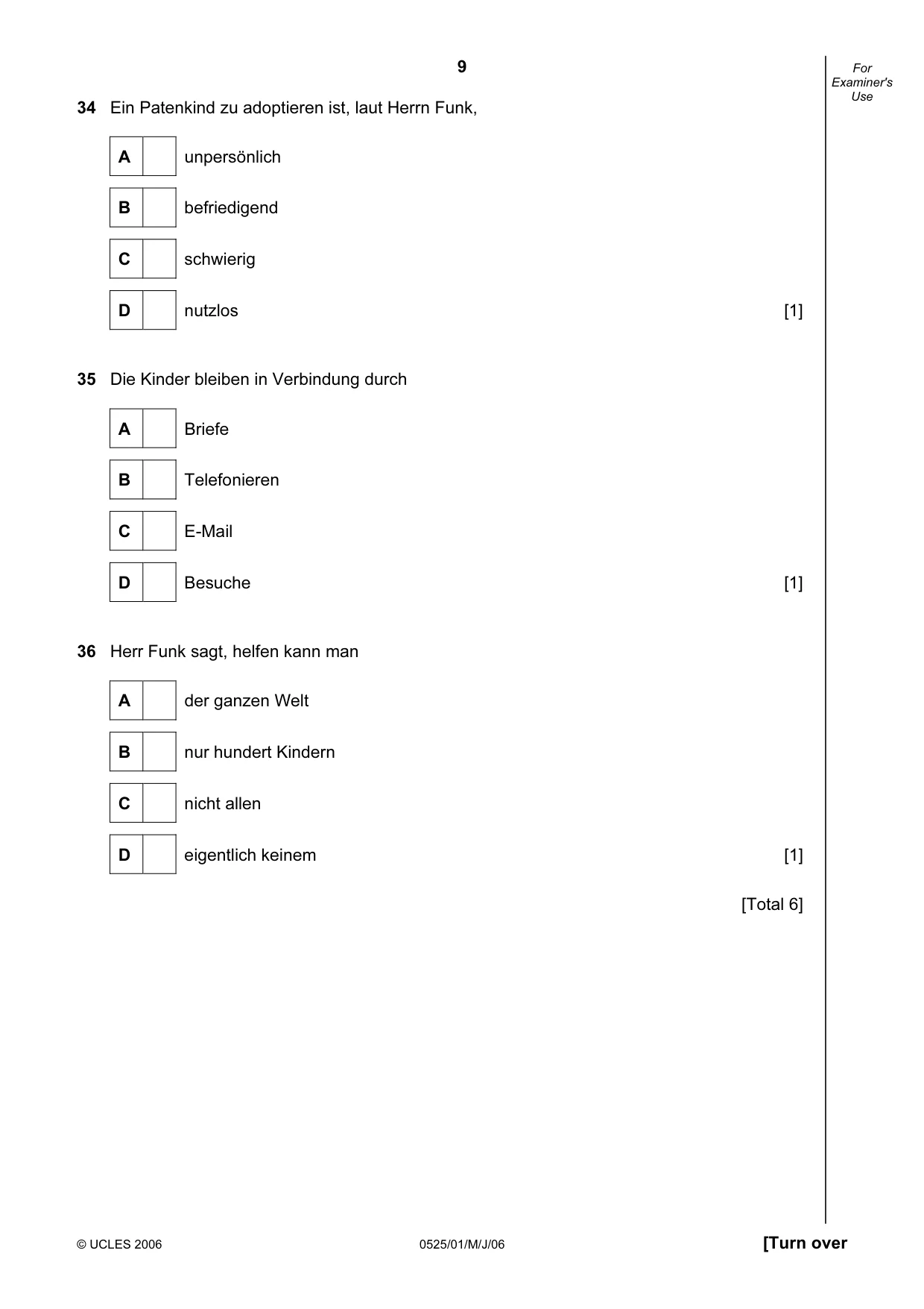 Cambridge IGCSE German - Foreign Language 0525 2006 May/June Paper 1 · Variant 1 question paper, page 9 of 12