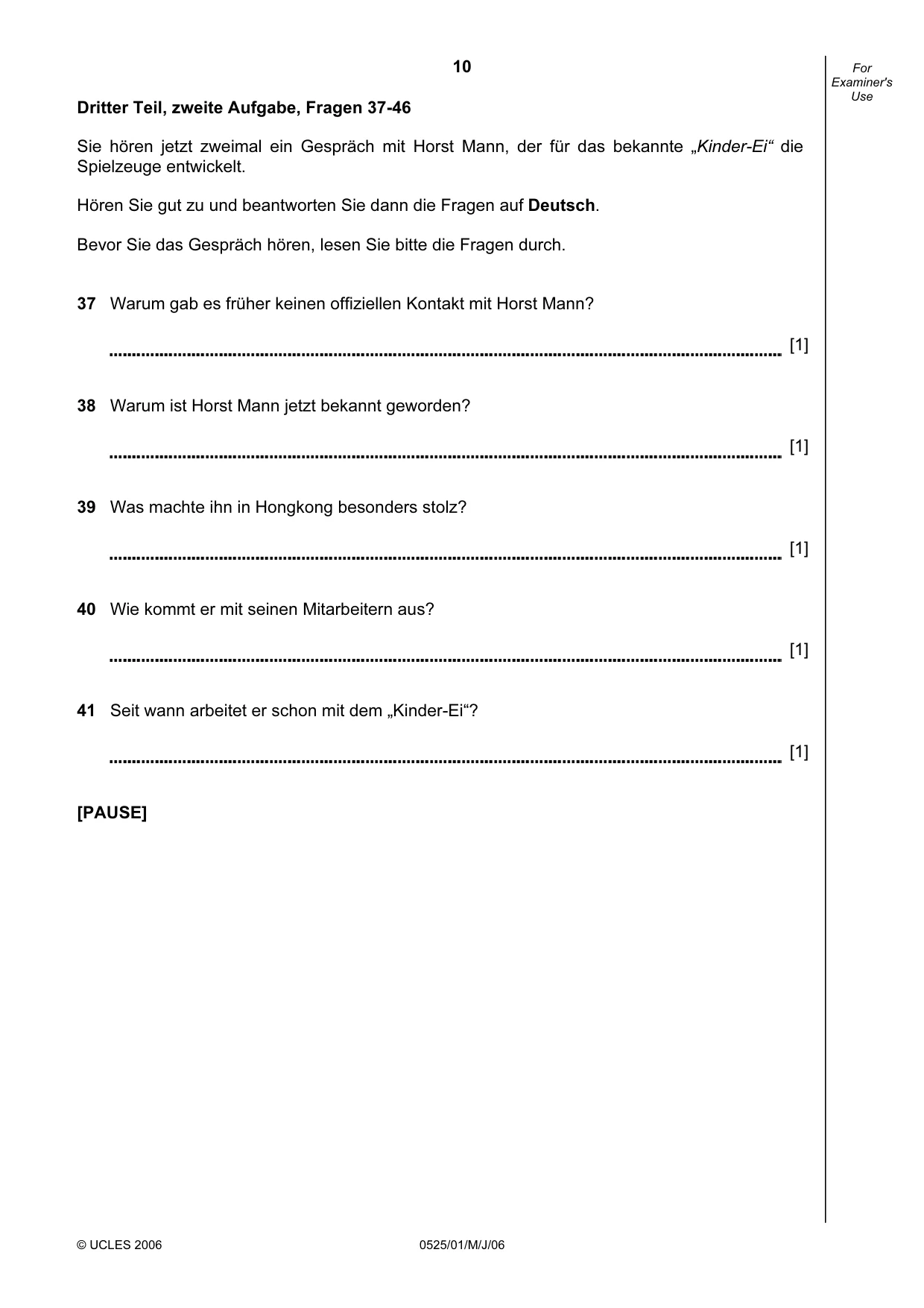 Cambridge IGCSE German - Foreign Language 0525 2006 May/June Paper 1 · Variant 1 question paper, page 10 of 12