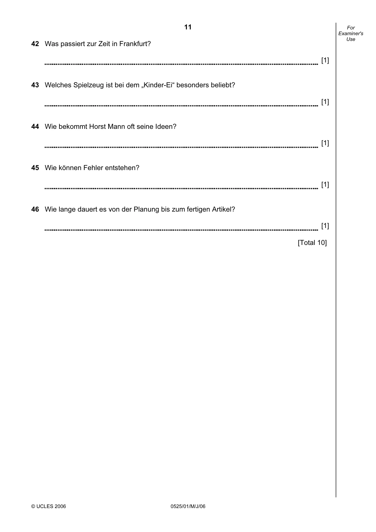 Cambridge IGCSE German - Foreign Language 0525 2006 May/June Paper 1 · Variant 1 question paper, page 11 of 12