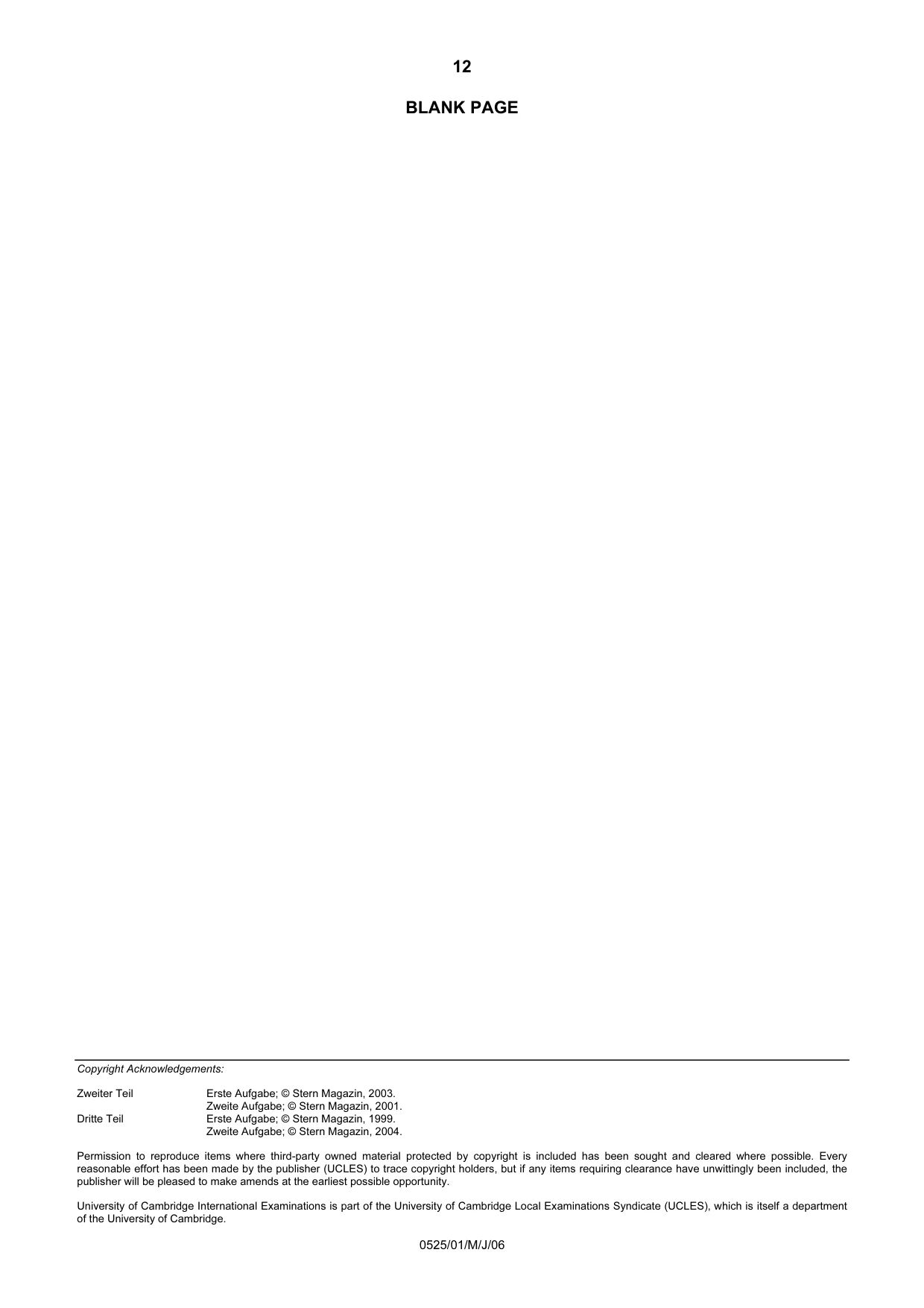 Cambridge IGCSE German - Foreign Language 0525 2006 May/June Paper 1 · Variant 1 question paper, page 12 of 12