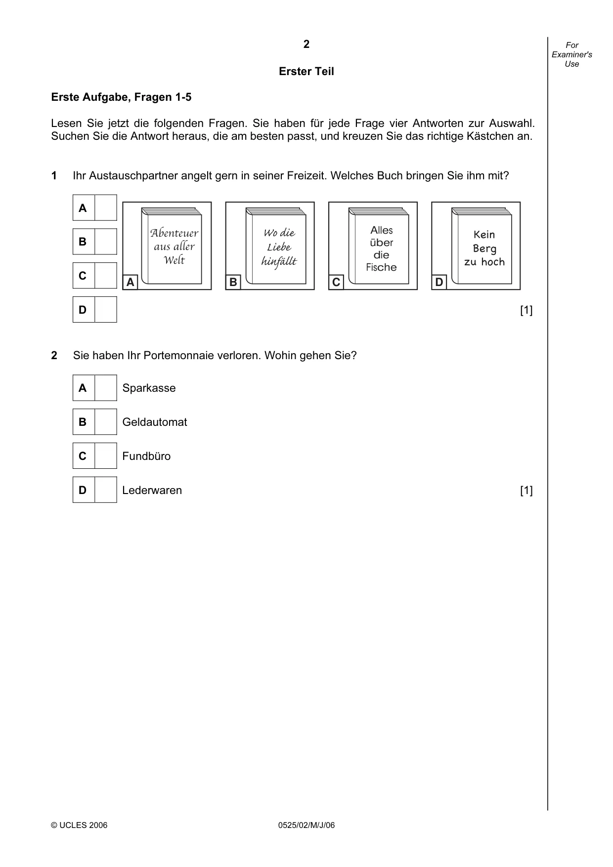 Cambridge IGCSE German - Foreign Language 0525 2006 May/June Paper 2 · Variant 1 question paper, page 2 of 16