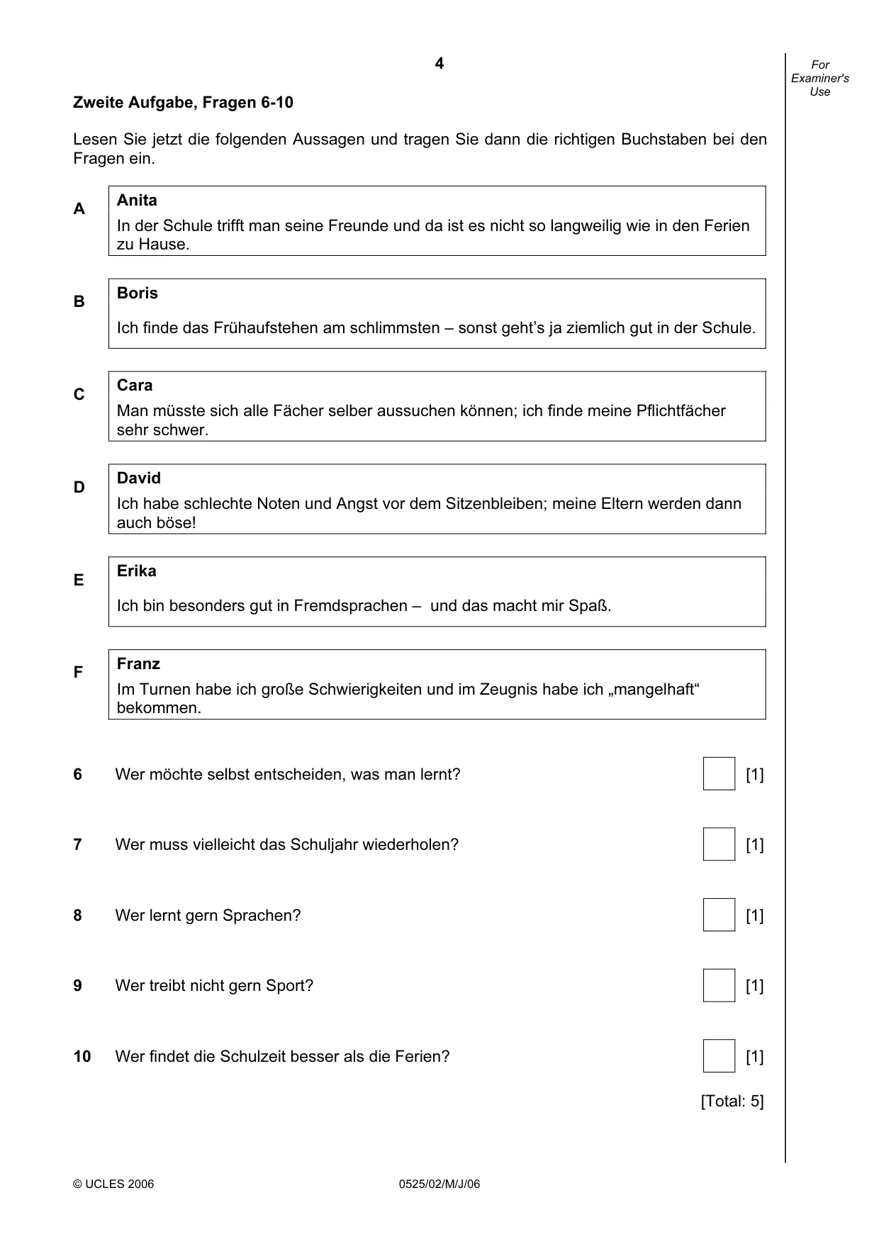 Cambridge IGCSE German - Foreign Language 0525 2006 May/June Paper 2 · Variant 1 question paper, page 4 of 16
