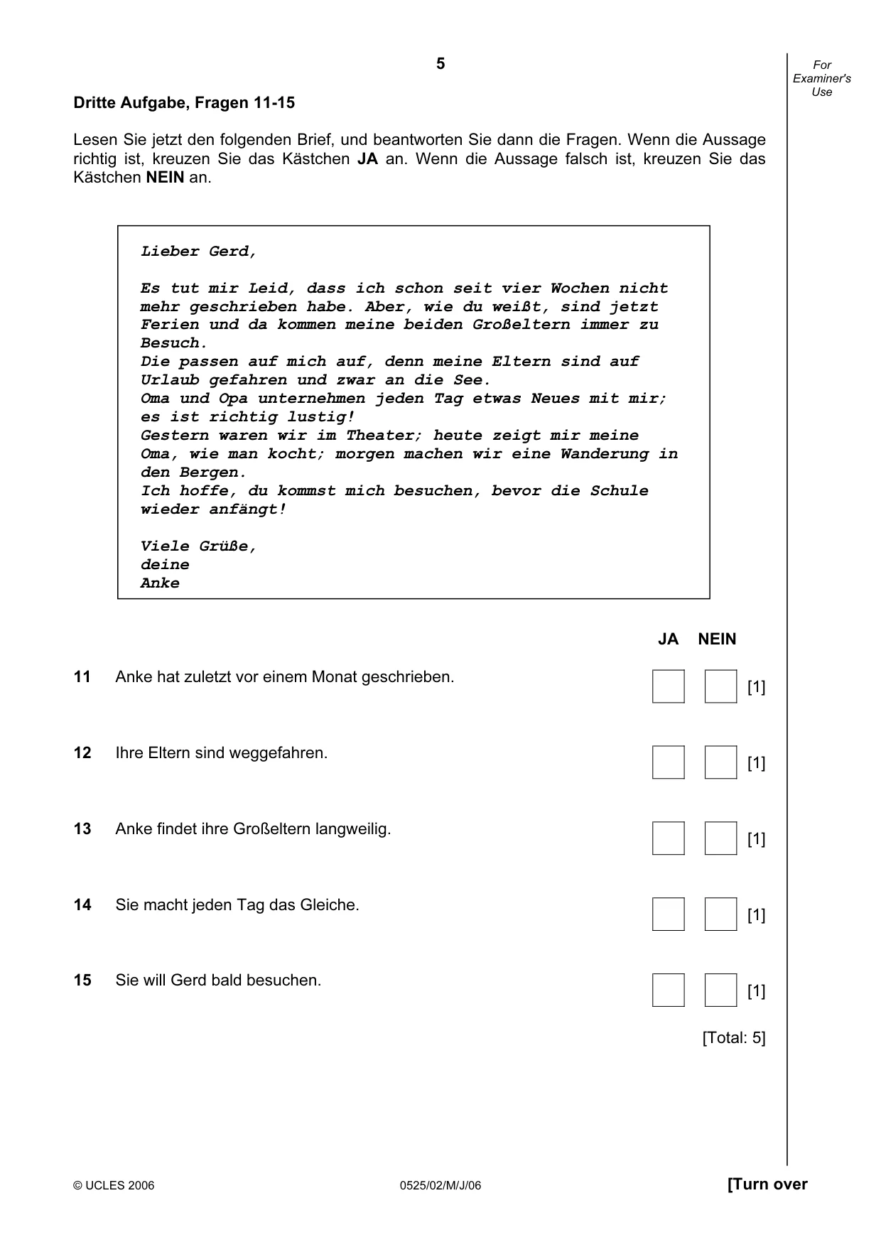 Cambridge IGCSE German - Foreign Language 0525 2006 May/June Paper 2 · Variant 1 question paper, page 5 of 16