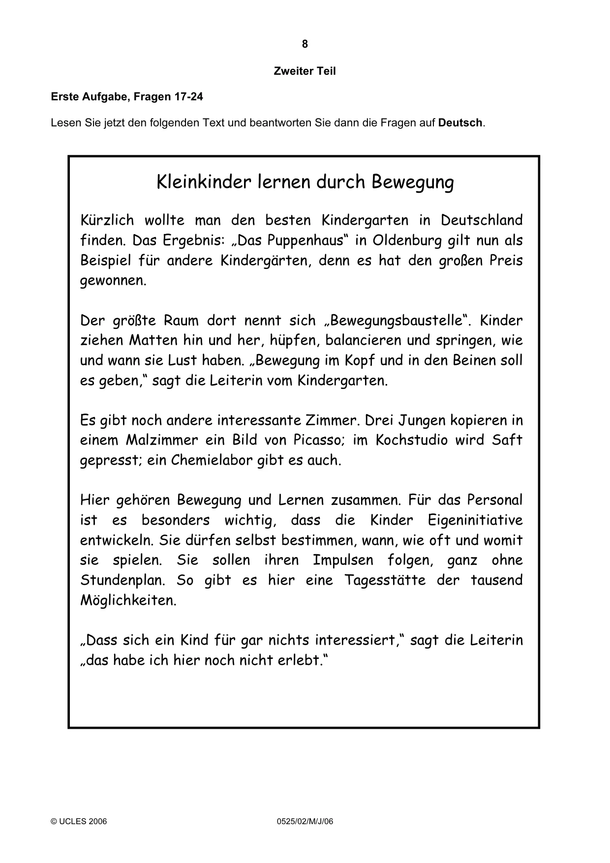 Cambridge IGCSE German - Foreign Language 0525 2006 May/June Paper 2 · Variant 1 question paper, page 8 of 16