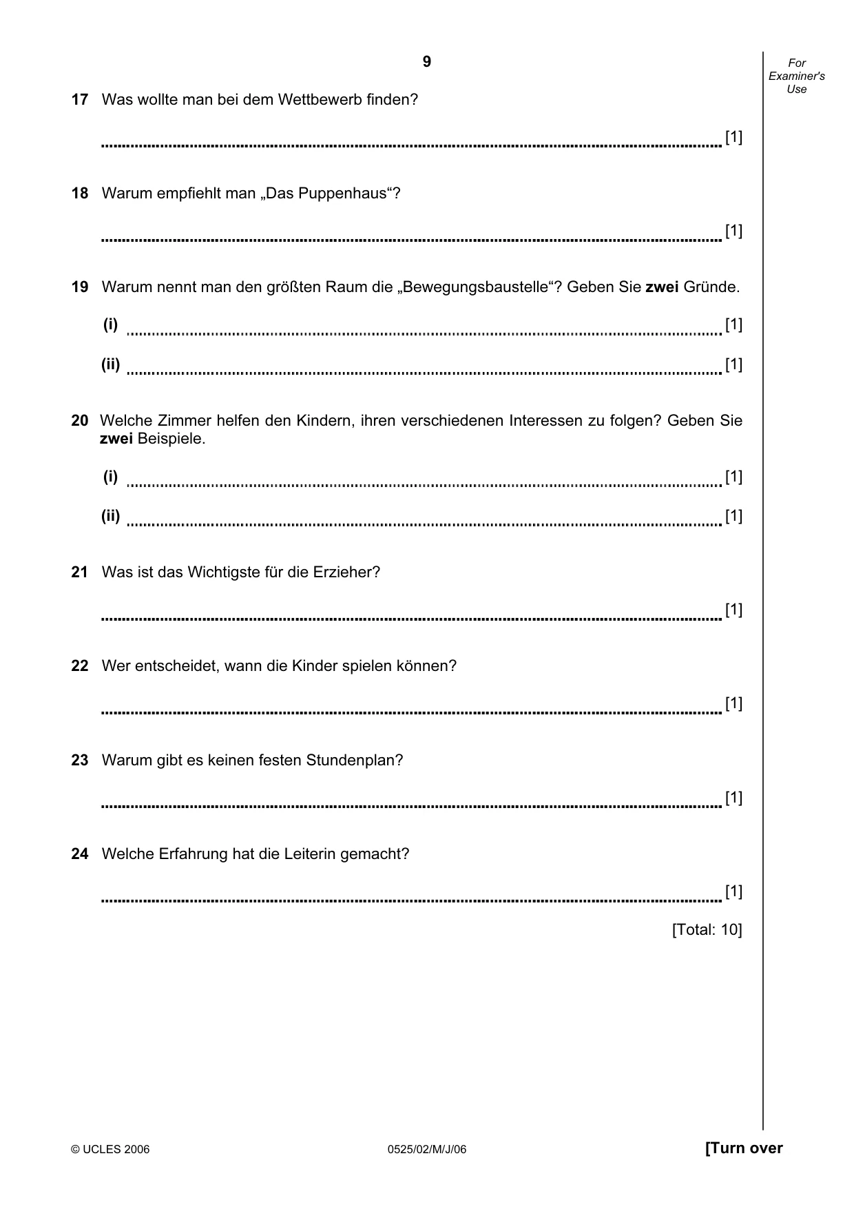 Cambridge IGCSE German - Foreign Language 0525 2006 May/June Paper 2 · Variant 1 question paper, page 9 of 16