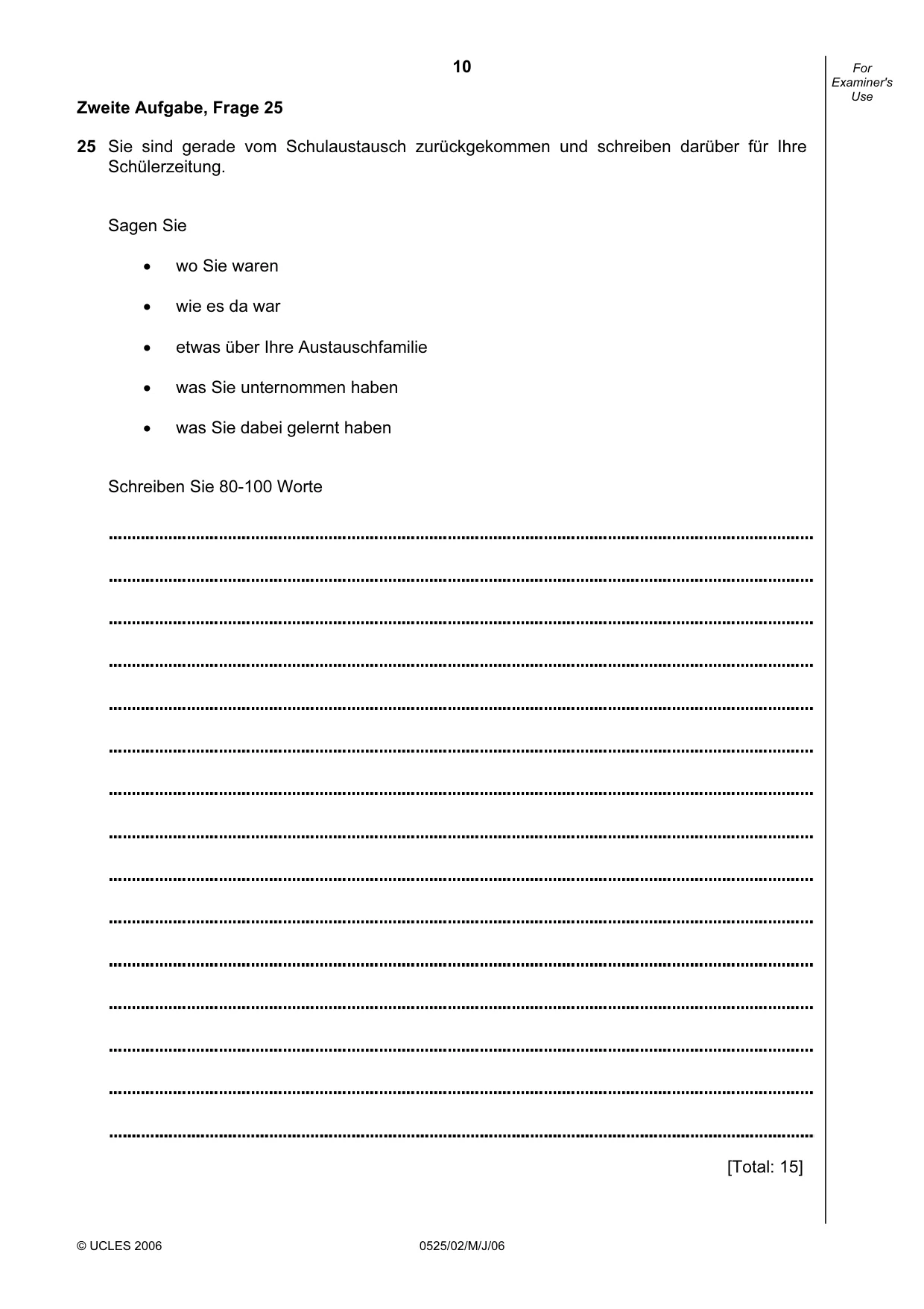 Cambridge IGCSE German - Foreign Language 0525 2006 May/June Paper 2 · Variant 1 question paper, page 10 of 16