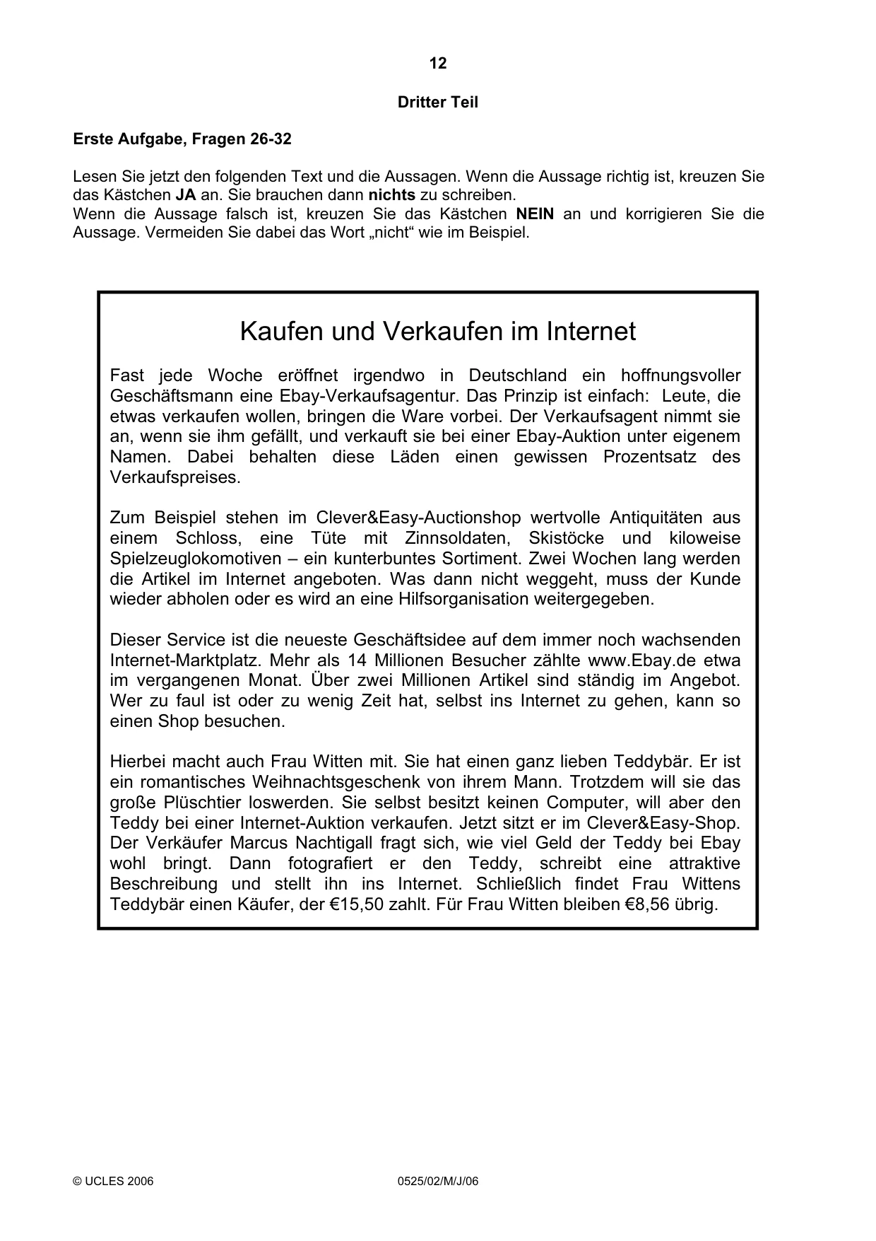 Cambridge IGCSE German - Foreign Language 0525 2006 May/June Paper 2 · Variant 1 question paper, page 12 of 16
