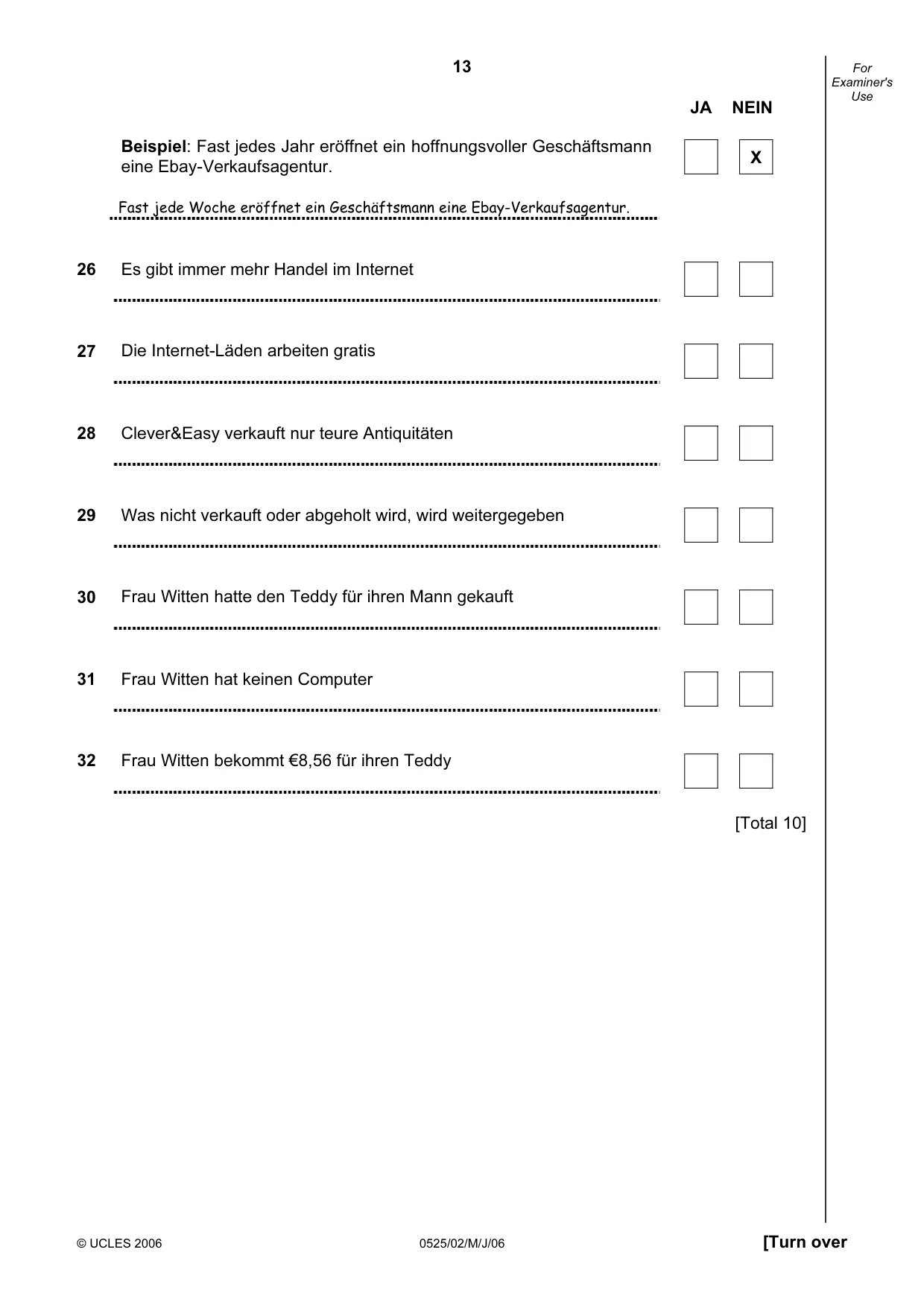 Cambridge IGCSE German - Foreign Language 0525 2006 May/June Paper 2 · Variant 1 question paper, page 13 of 16