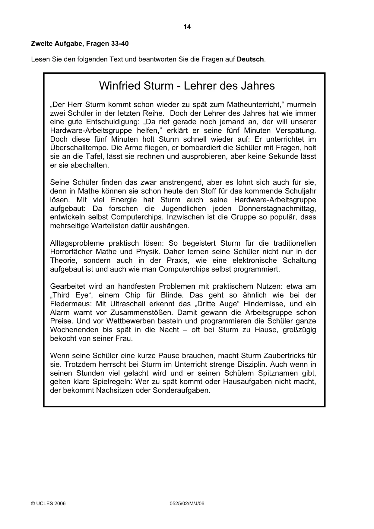 Cambridge IGCSE German - Foreign Language 0525 2006 May/June Paper 2 · Variant 1 question paper, page 14 of 16