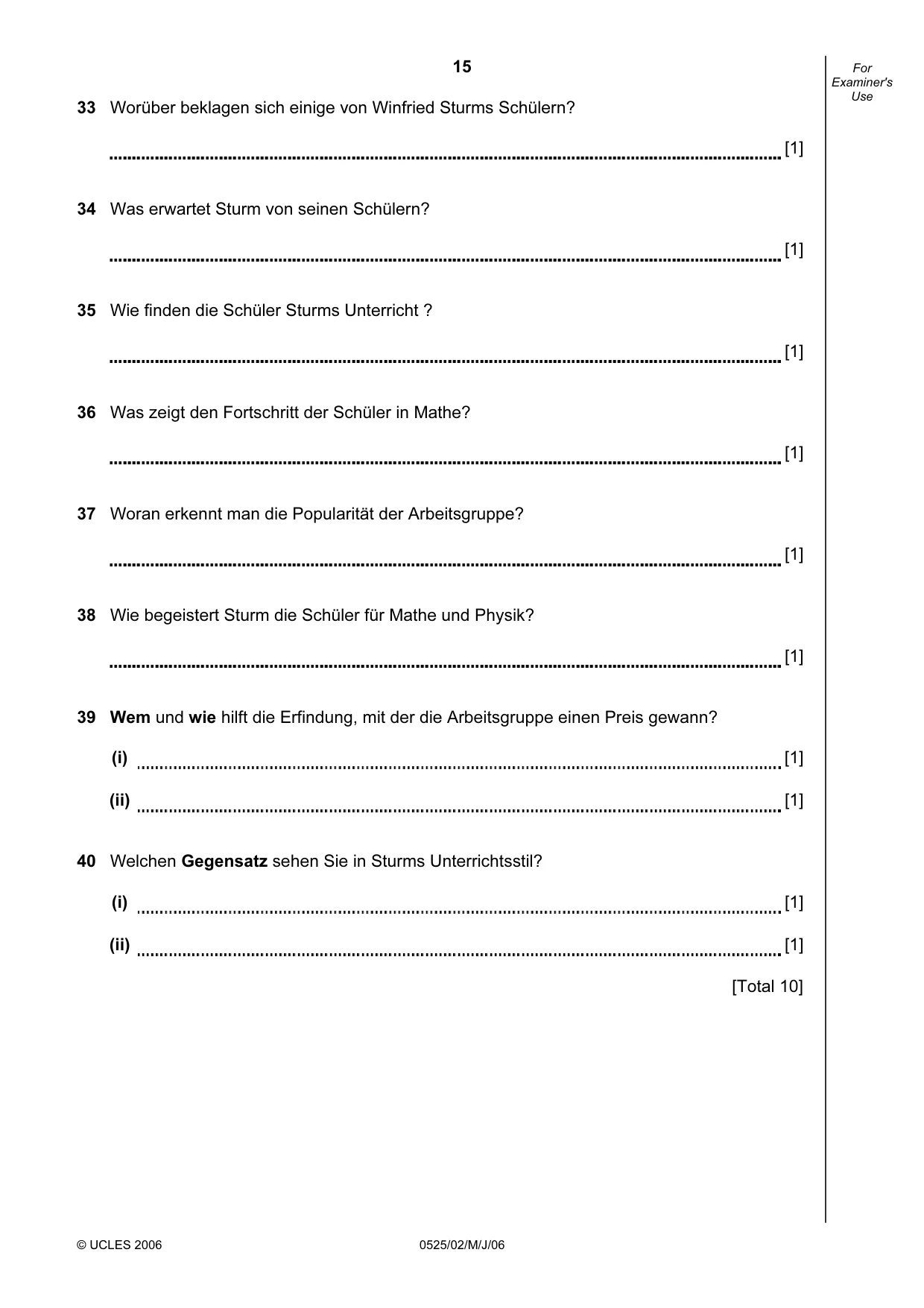 Cambridge IGCSE German - Foreign Language 0525 2006 May/June Paper 2 · Variant 1 question paper, page 15 of 16