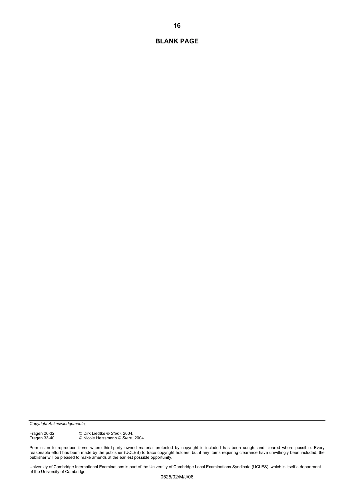 Cambridge IGCSE German - Foreign Language 0525 2006 May/June Paper 2 · Variant 1 question paper, page 16 of 16