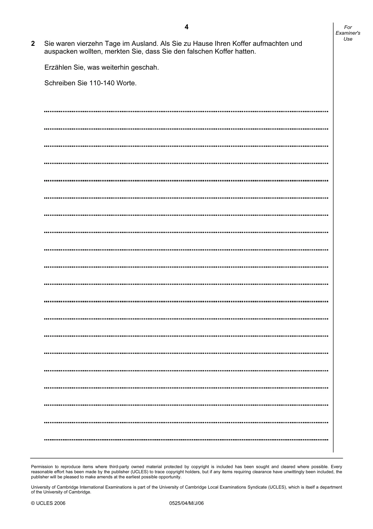 Cambridge IGCSE German - Foreign Language 0525 2006 May/June Paper 4 · Variant 1 question paper, page 4 of 4