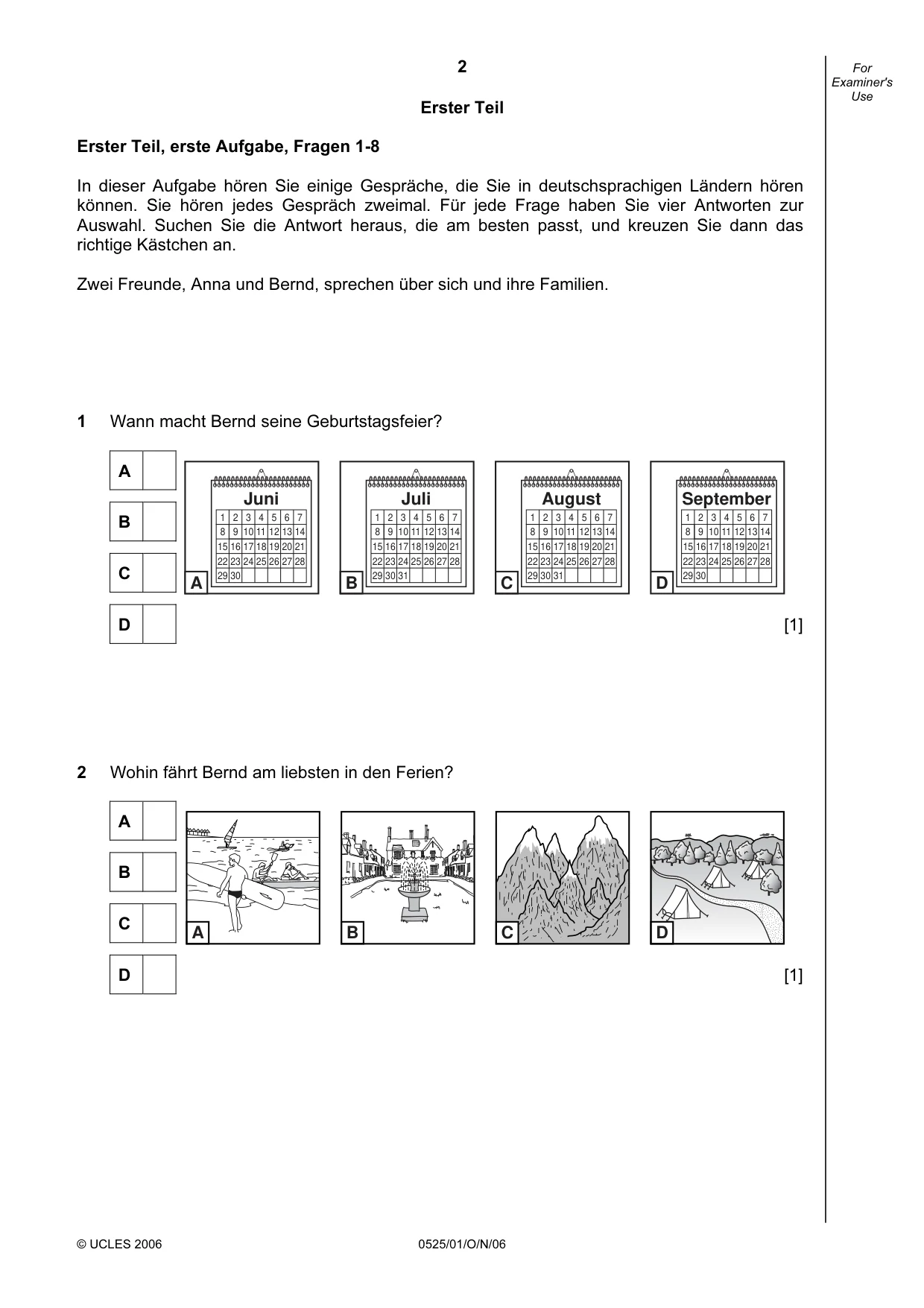 Cambridge IGCSE German - Foreign Language 0525 2006 Oct/Nov Paper 1 · Variant 1 question paper, page 2 of 12