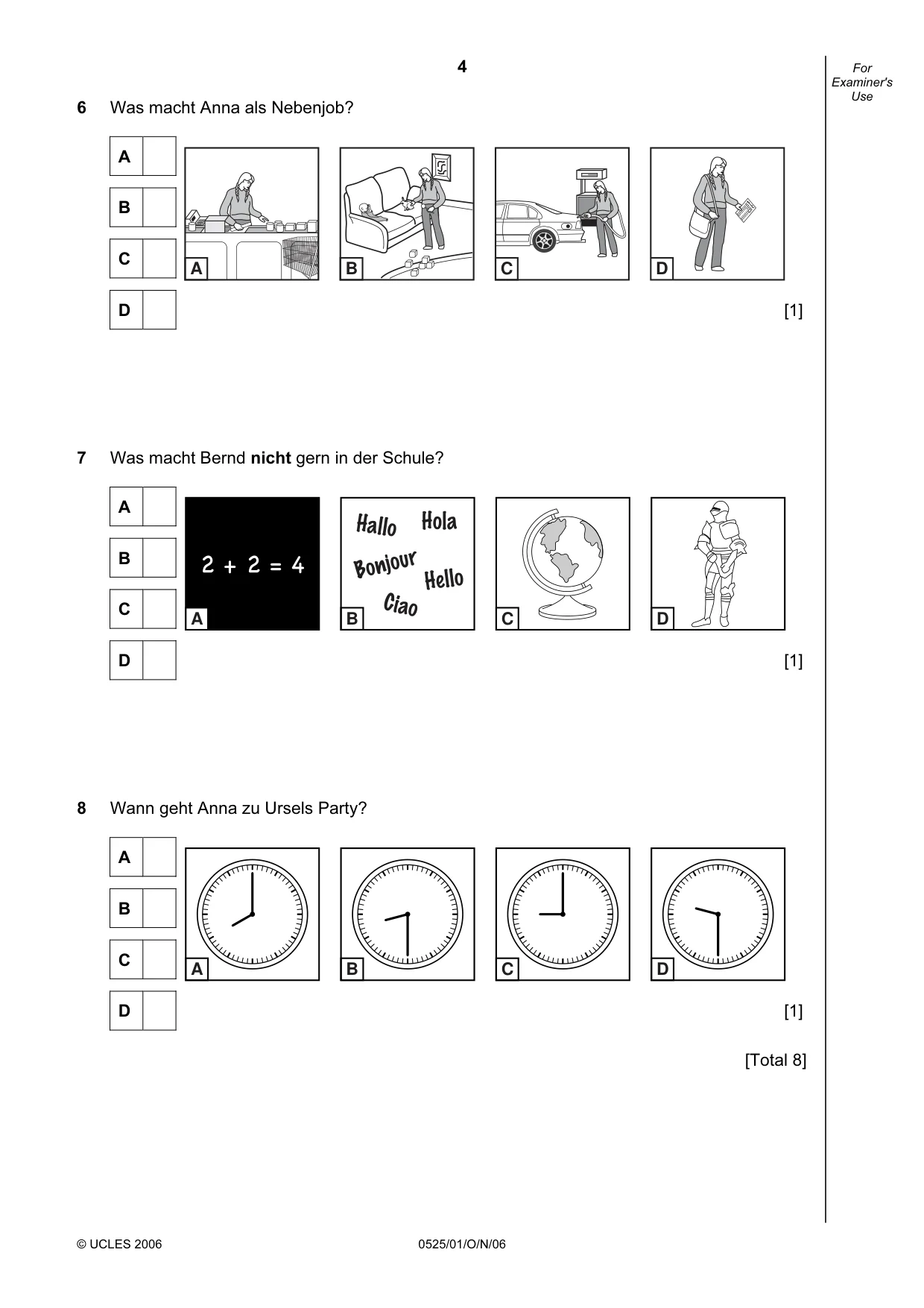 Cambridge IGCSE German - Foreign Language 0525 2006 Oct/Nov Paper 1 · Variant 1 question paper, page 4 of 12
