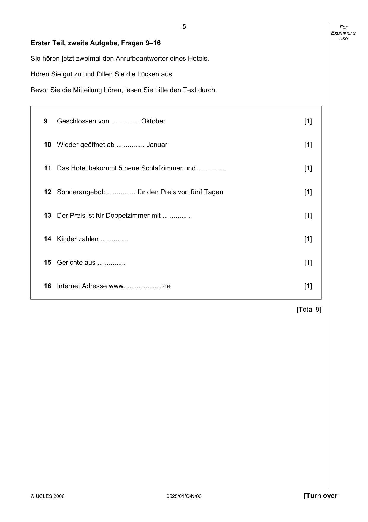 Cambridge IGCSE German - Foreign Language 0525 2006 Oct/Nov Paper 1 · Variant 1 question paper, page 5 of 12