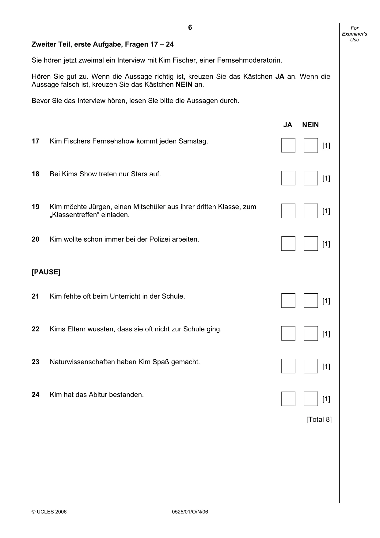 Cambridge IGCSE German - Foreign Language 0525 2006 Oct/Nov Paper 1 · Variant 1 question paper, page 6 of 12