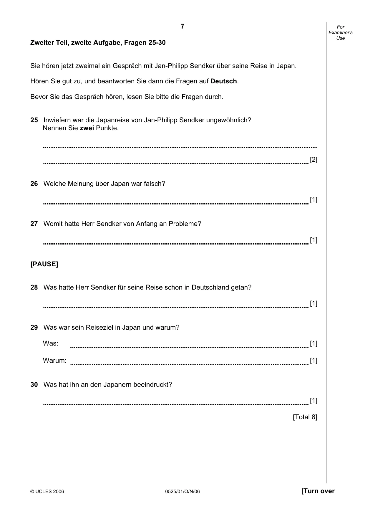 Cambridge IGCSE German - Foreign Language 0525 2006 Oct/Nov Paper 1 · Variant 1 question paper, page 7 of 12