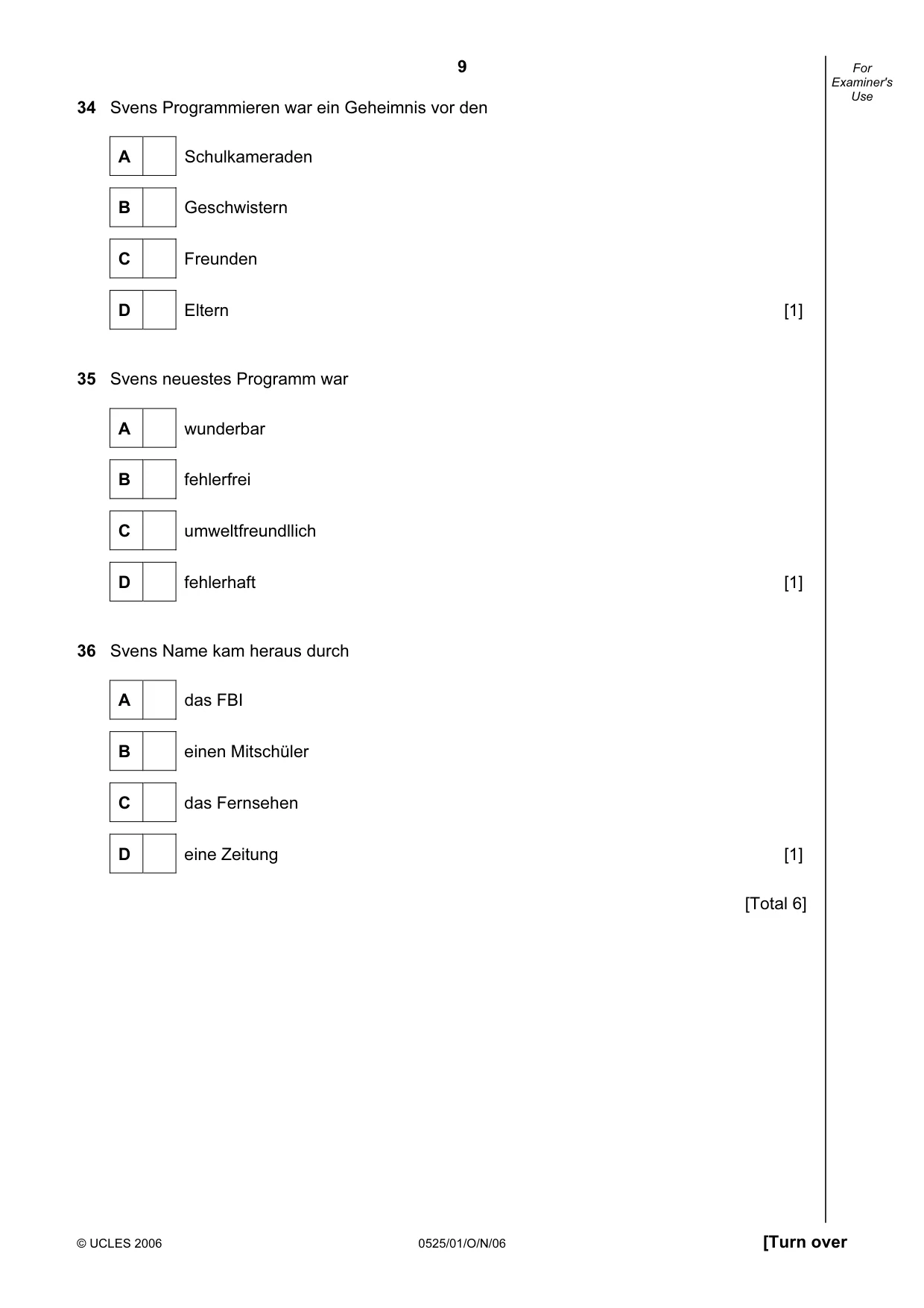 Cambridge IGCSE German - Foreign Language 0525 2006 Oct/Nov Paper 1 · Variant 1 question paper, page 9 of 12