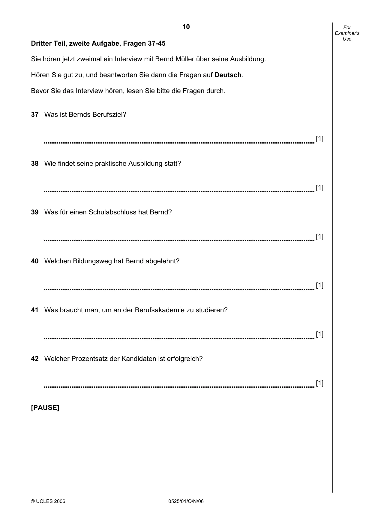 Cambridge IGCSE German - Foreign Language 0525 2006 Oct/Nov Paper 1 · Variant 1 question paper, page 10 of 12
