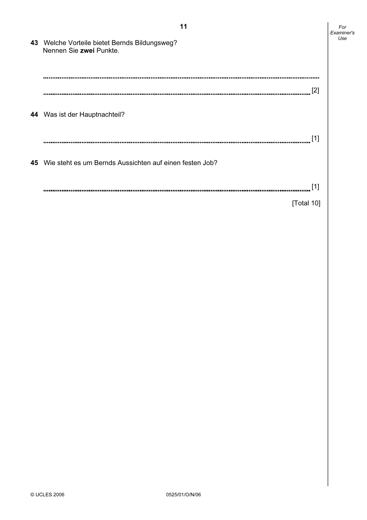Cambridge IGCSE German - Foreign Language 0525 2006 Oct/Nov Paper 1 · Variant 1 question paper, page 11 of 12