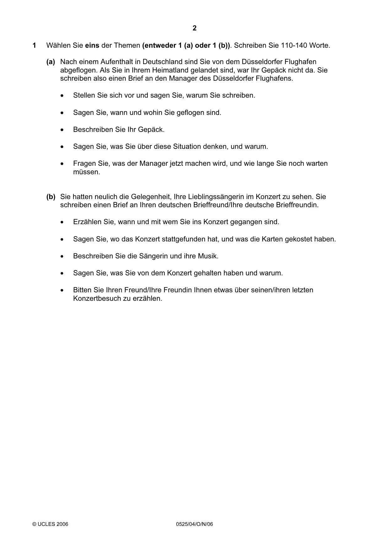 Cambridge IGCSE German - Foreign Language 0525 2006 Oct/Nov Paper 4 · Variant 1 question paper, page 2 of 4