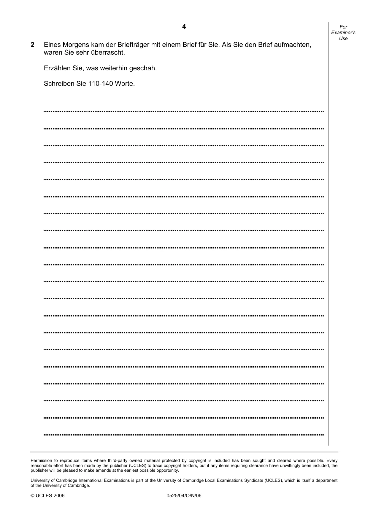 Cambridge IGCSE German - Foreign Language 0525 2006 Oct/Nov Paper 4 · Variant 1 question paper, page 4 of 4