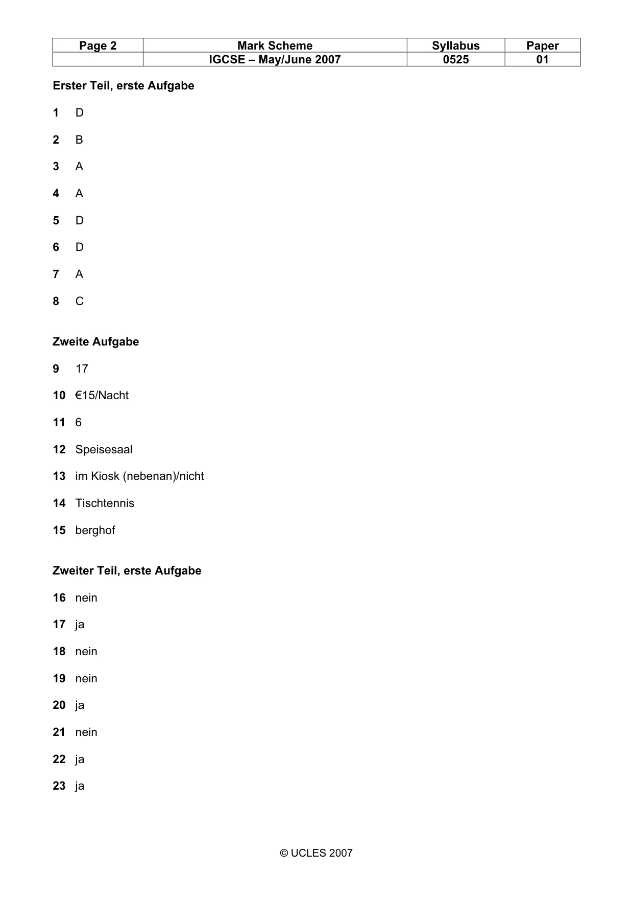 Mark scheme, page 2 of 3
