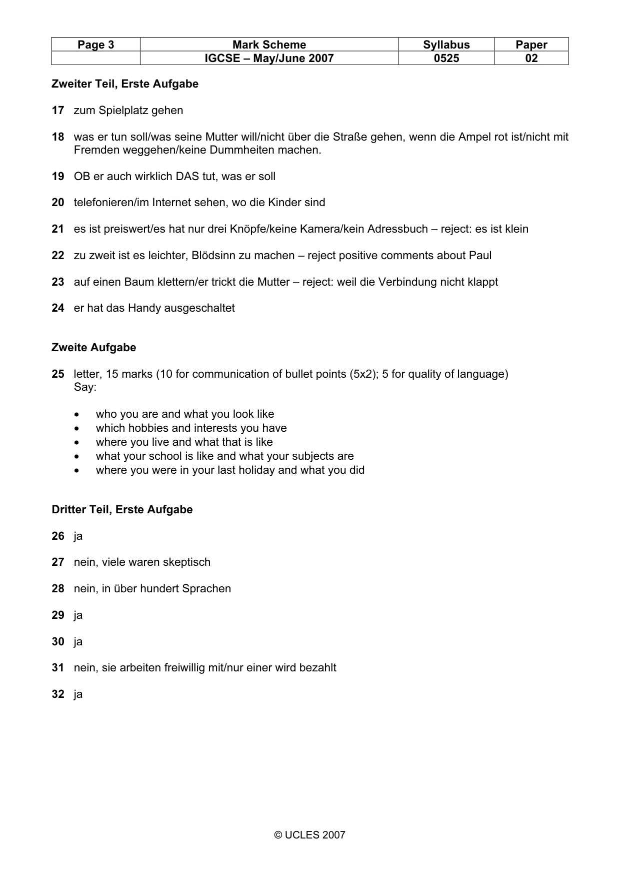 Mark scheme, page 3 of 4
