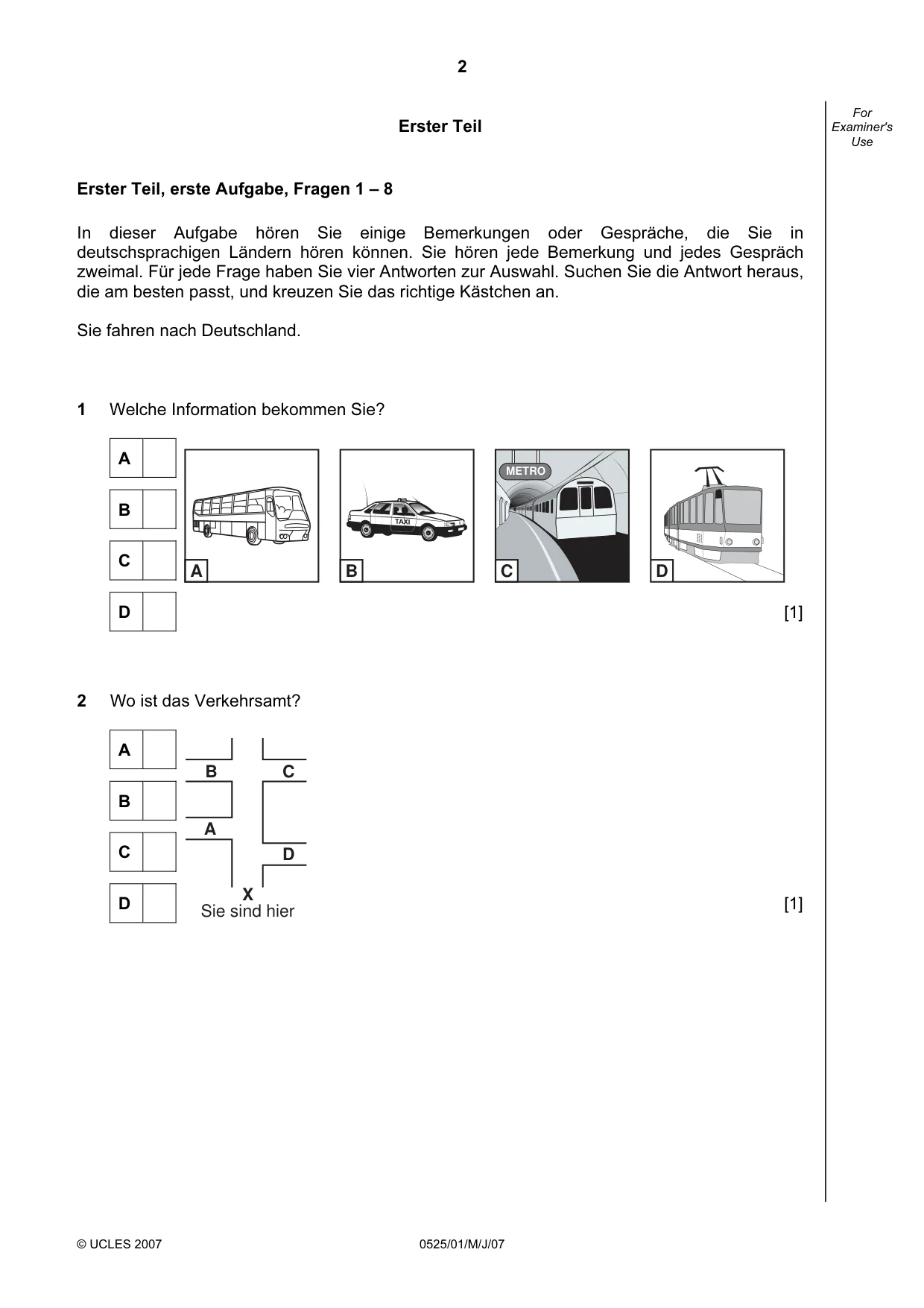 Cambridge IGCSE German - Foreign Language 0525 2007 May/June Paper 1 · Variant 1 question paper, page 2 of 12