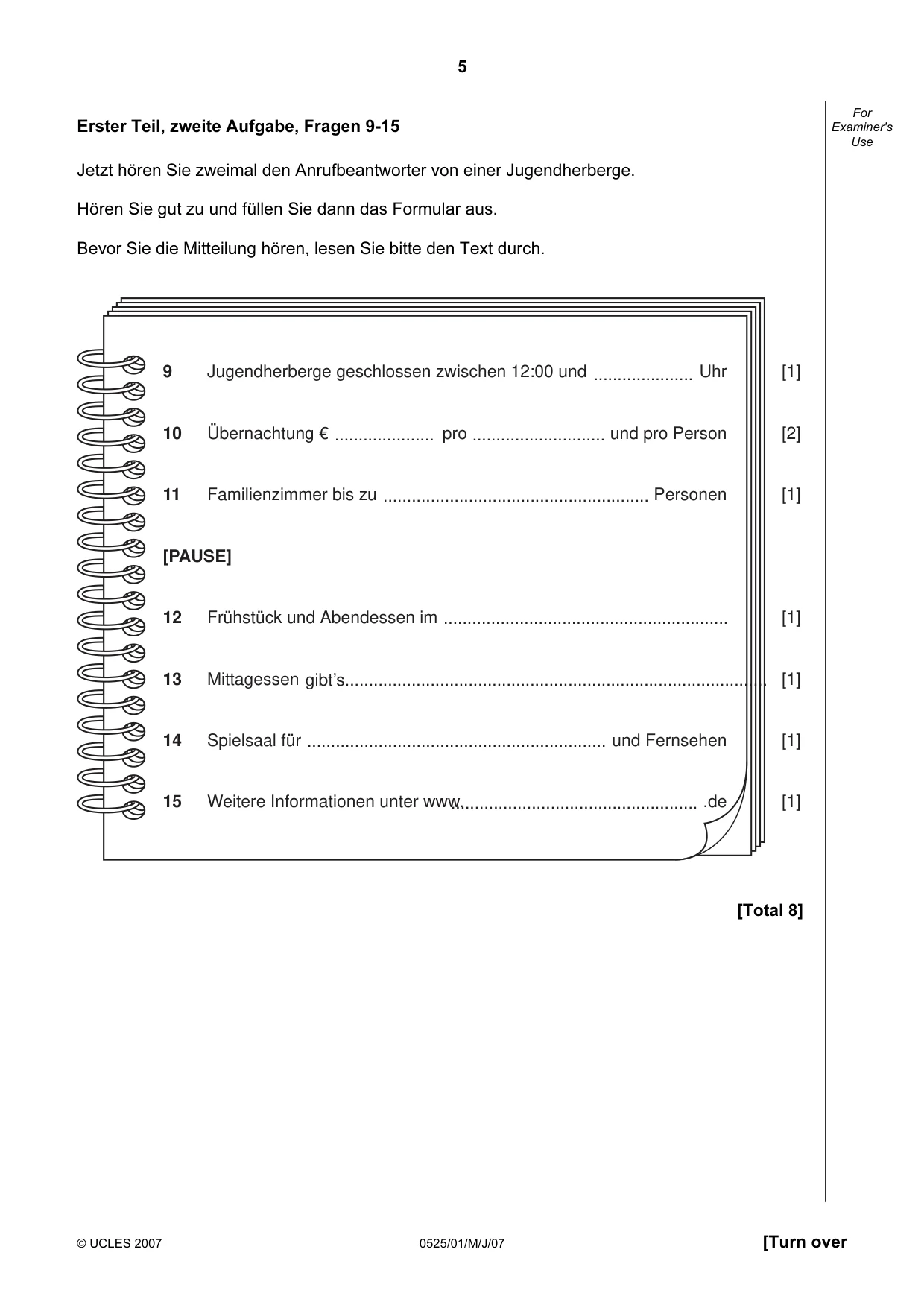 Cambridge IGCSE German - Foreign Language 0525 2007 May/June Paper 1 · Variant 1 question paper, page 5 of 12