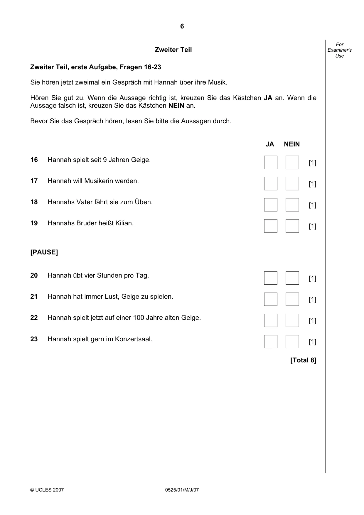 Cambridge IGCSE German - Foreign Language 0525 2007 May/June Paper 1 · Variant 1 question paper, page 6 of 12