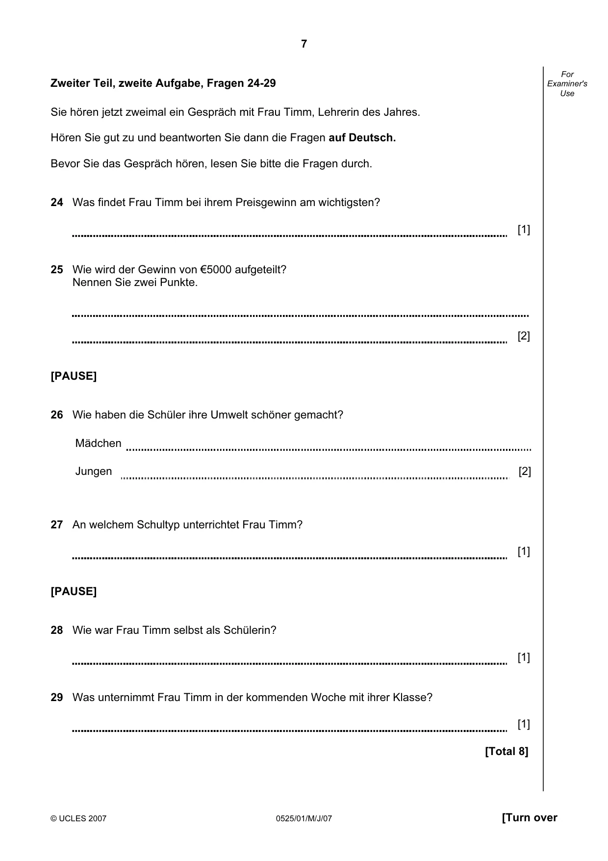 Cambridge IGCSE German - Foreign Language 0525 2007 May/June Paper 1 · Variant 1 question paper, page 7 of 12