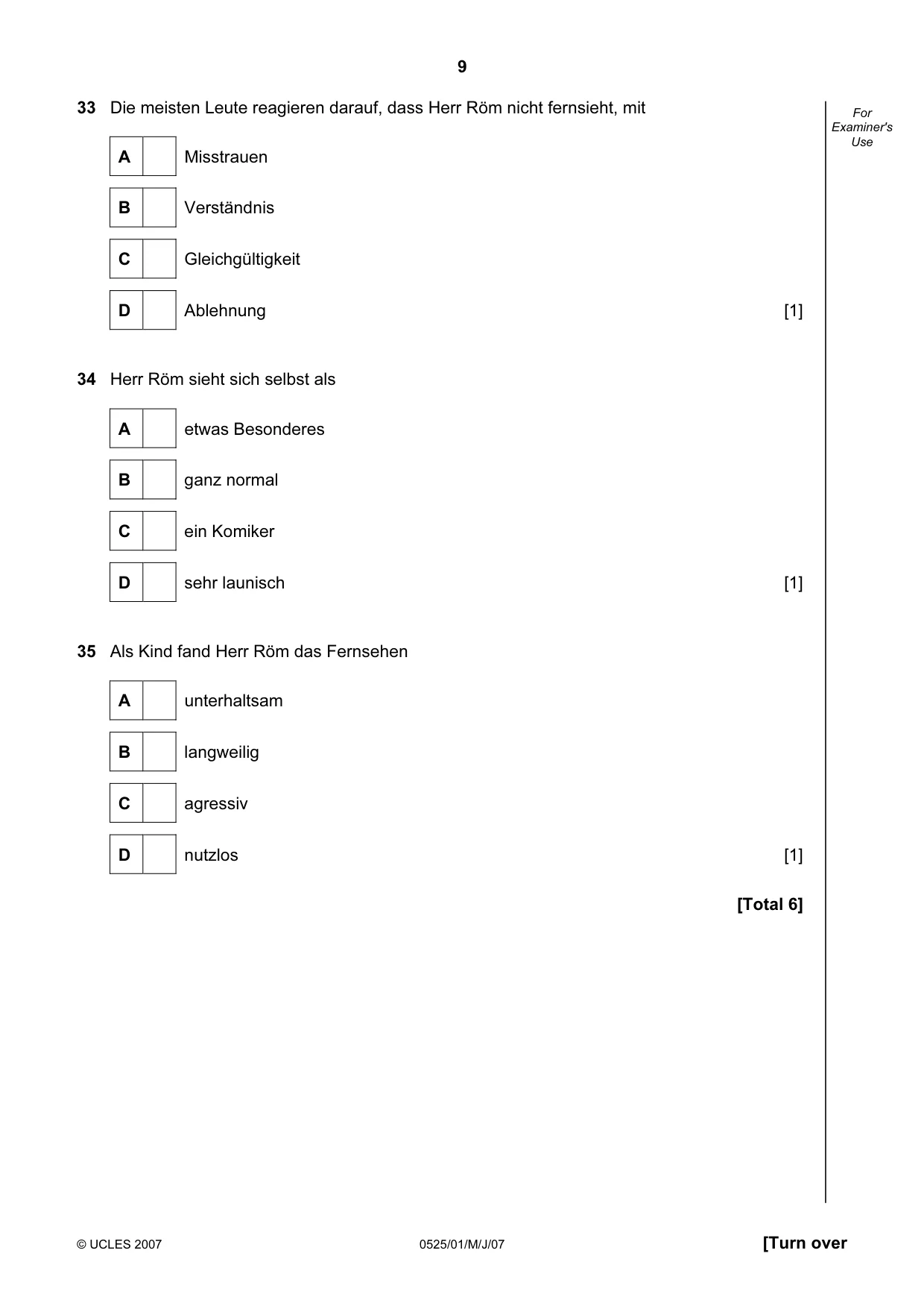 Cambridge IGCSE German - Foreign Language 0525 2007 May/June Paper 1 · Variant 1 question paper, page 9 of 12