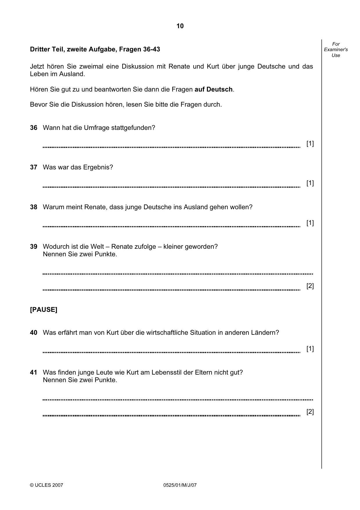 Cambridge IGCSE German - Foreign Language 0525 2007 May/June Paper 1 · Variant 1 question paper, page 10 of 12