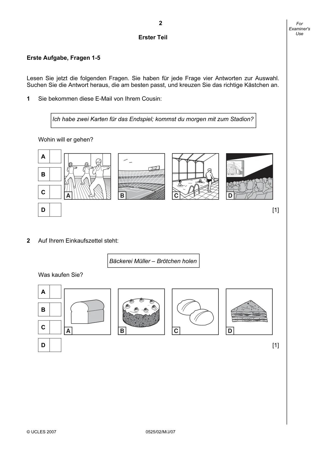 Cambridge IGCSE German - Foreign Language 0525 2007 May/June Paper 2 · Variant 1 question paper, page 2 of 16