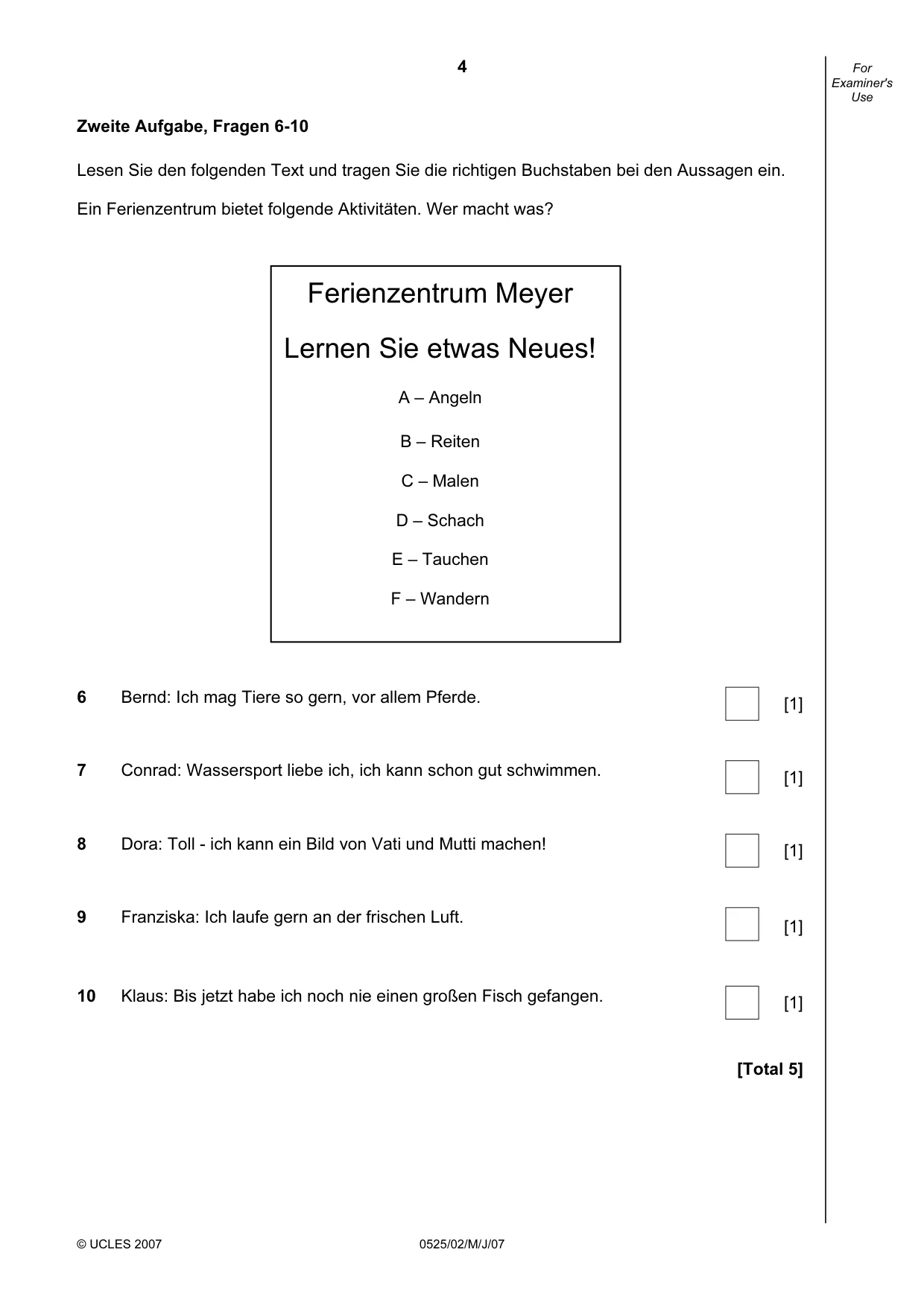 Cambridge IGCSE German - Foreign Language 0525 2007 May/June Paper 2 · Variant 1 question paper, page 4 of 16