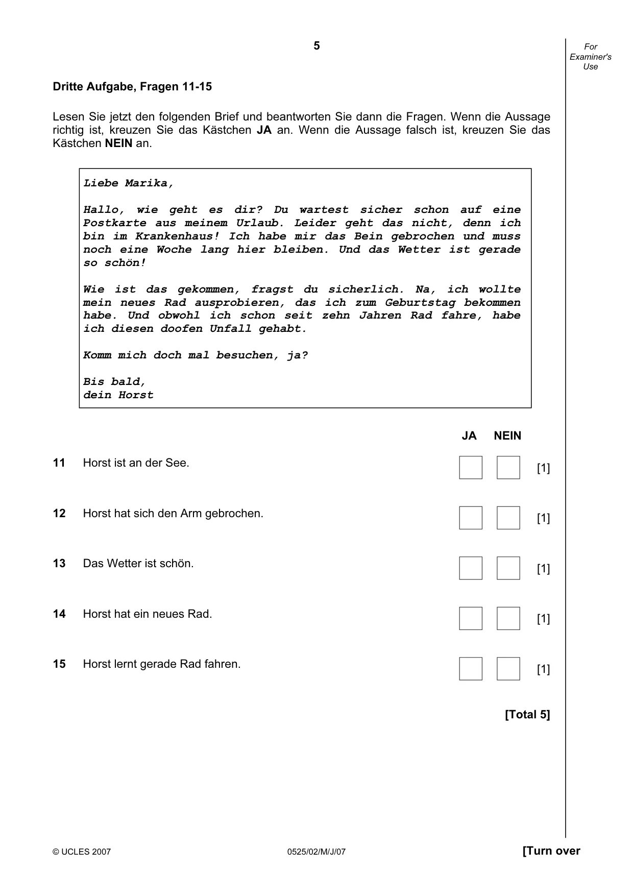 Cambridge IGCSE German - Foreign Language 0525 2007 May/June Paper 2 · Variant 1 question paper, page 5 of 16