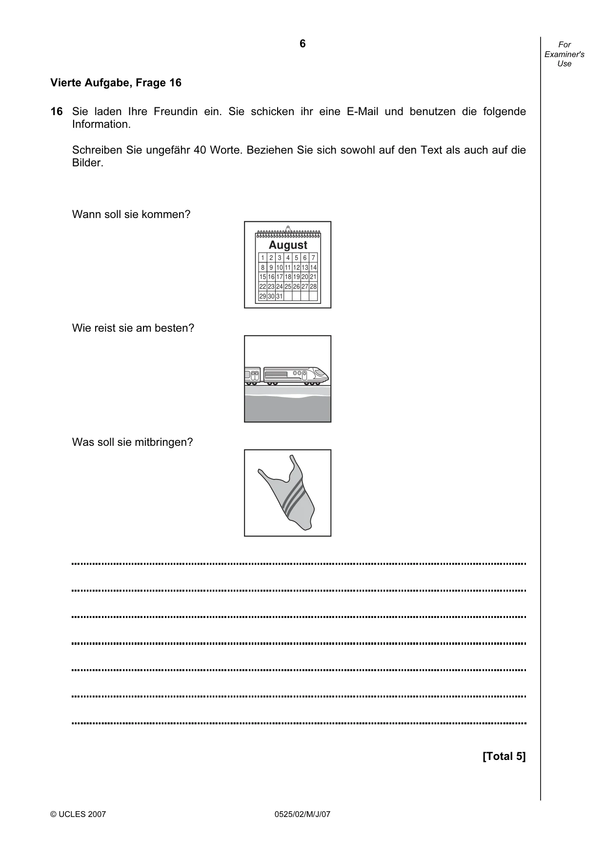 Cambridge IGCSE German - Foreign Language 0525 2007 May/June Paper 2 · Variant 1 question paper, page 6 of 16