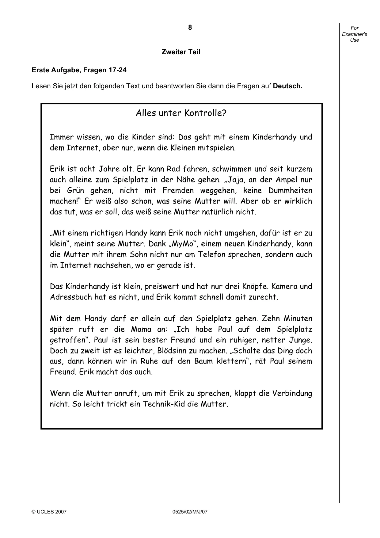 Cambridge IGCSE German - Foreign Language 0525 2007 May/June Paper 2 · Variant 1 question paper, page 8 of 16