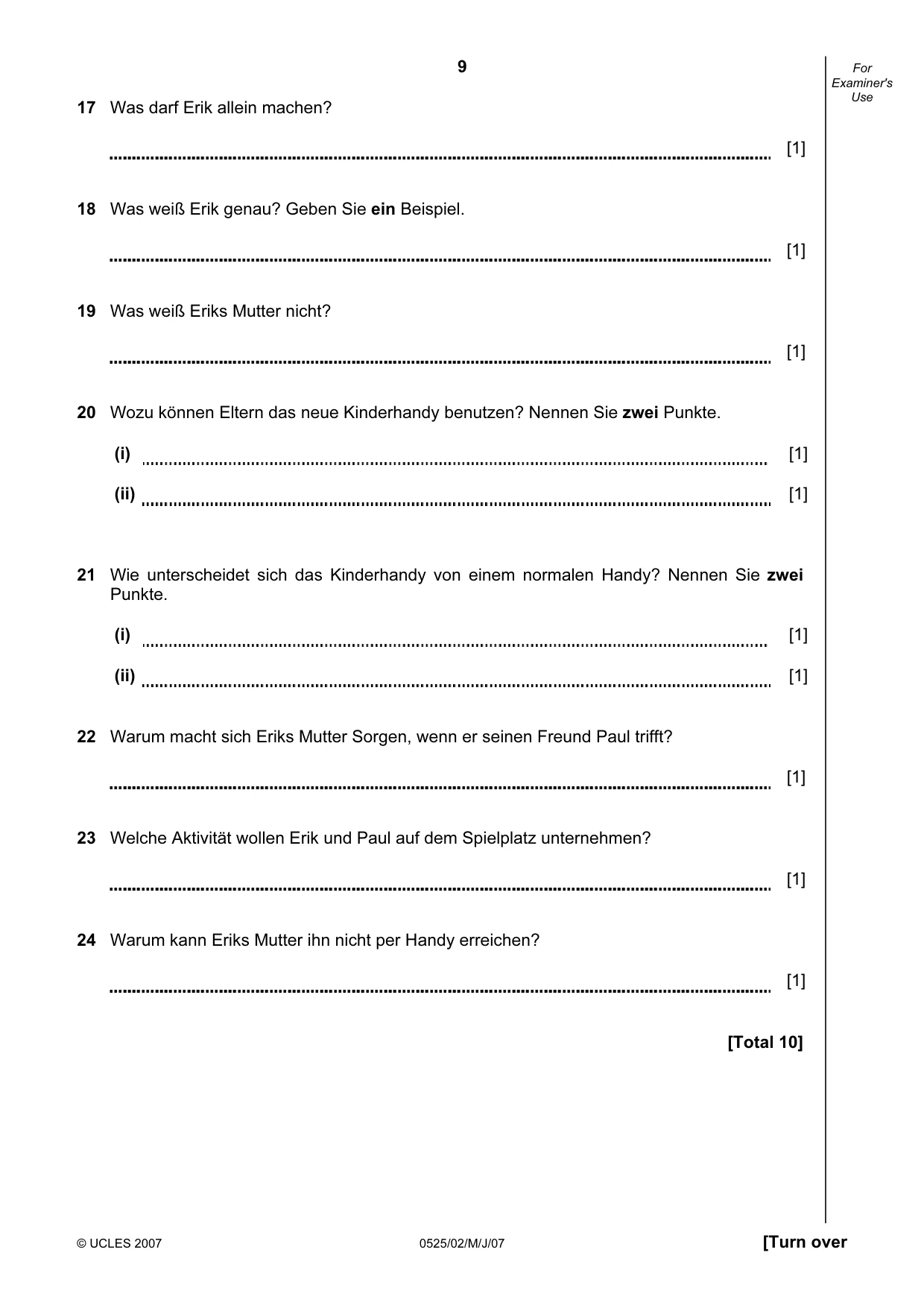 Cambridge IGCSE German - Foreign Language 0525 2007 May/June Paper 2 · Variant 1 question paper, page 9 of 16