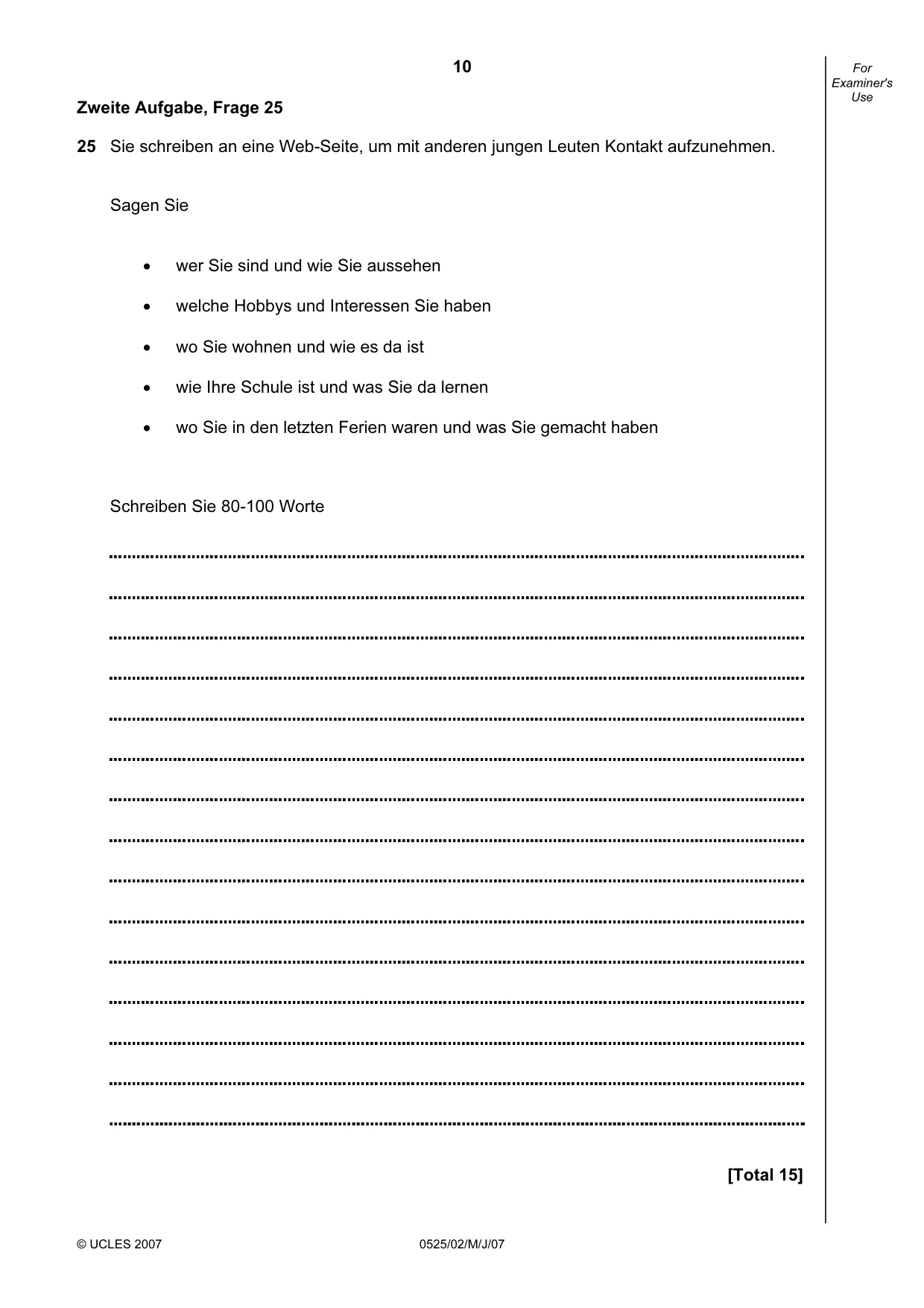 Cambridge IGCSE German - Foreign Language 0525 2007 May/June Paper 2 · Variant 1 question paper, page 10 of 16
