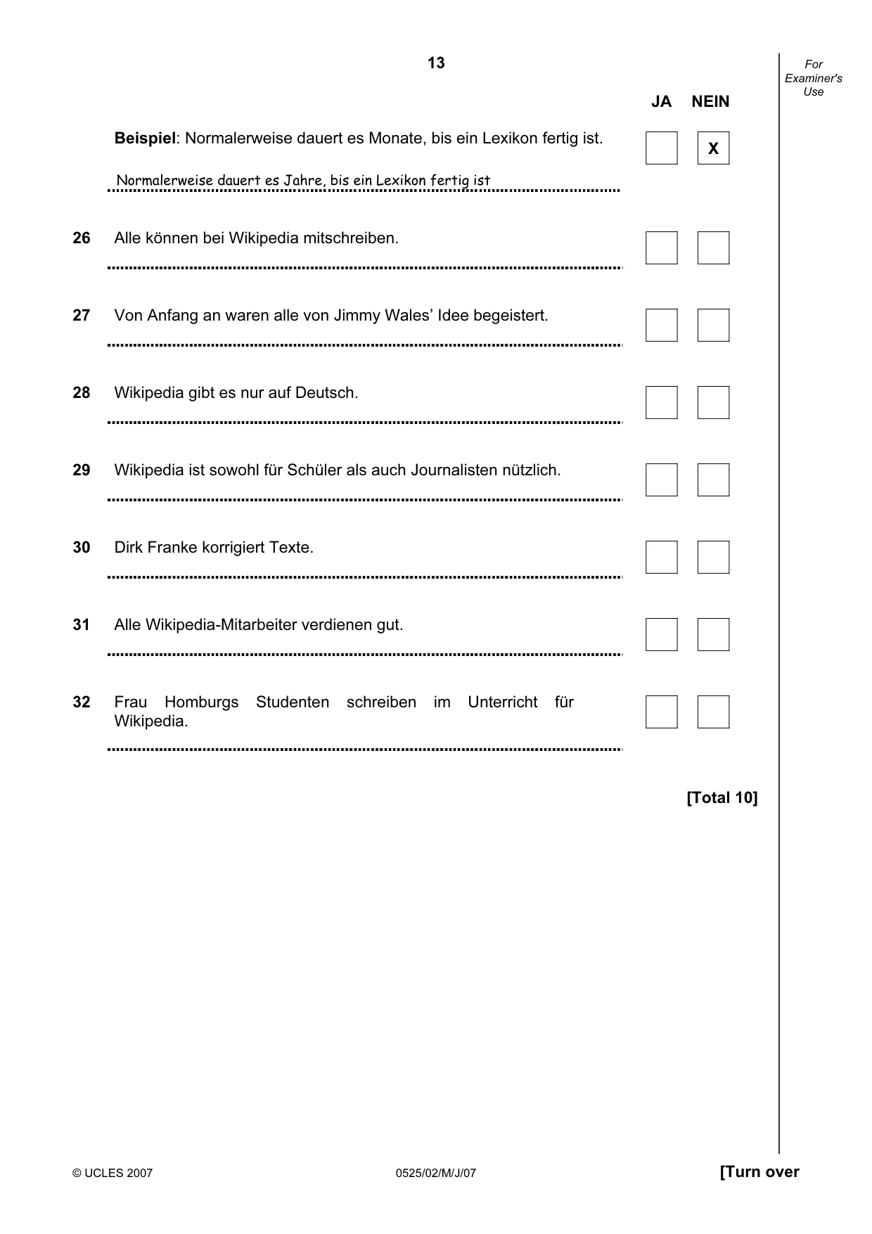 Cambridge IGCSE German - Foreign Language 0525 2007 May/June Paper 2 · Variant 1 question paper, page 13 of 16