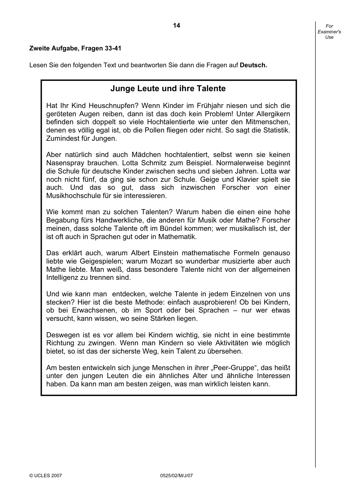 Cambridge IGCSE German - Foreign Language 0525 2007 May/June Paper 2 · Variant 1 question paper, page 14 of 16