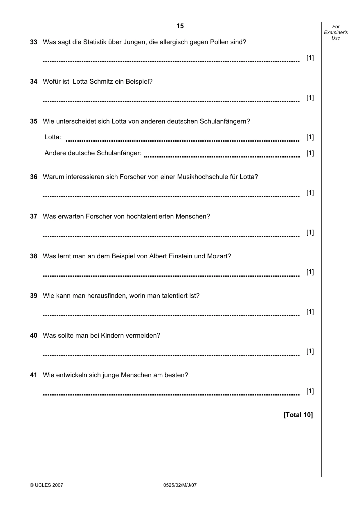 Cambridge IGCSE German - Foreign Language 0525 2007 May/June Paper 2 · Variant 1 question paper, page 15 of 16