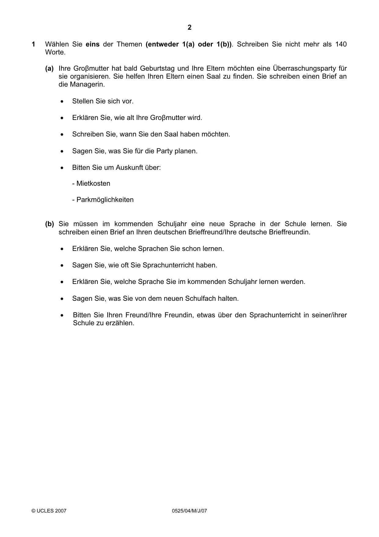 Cambridge IGCSE German - Foreign Language 0525 2007 May/June Paper 4 · Variant 1 question paper, page 2 of 4