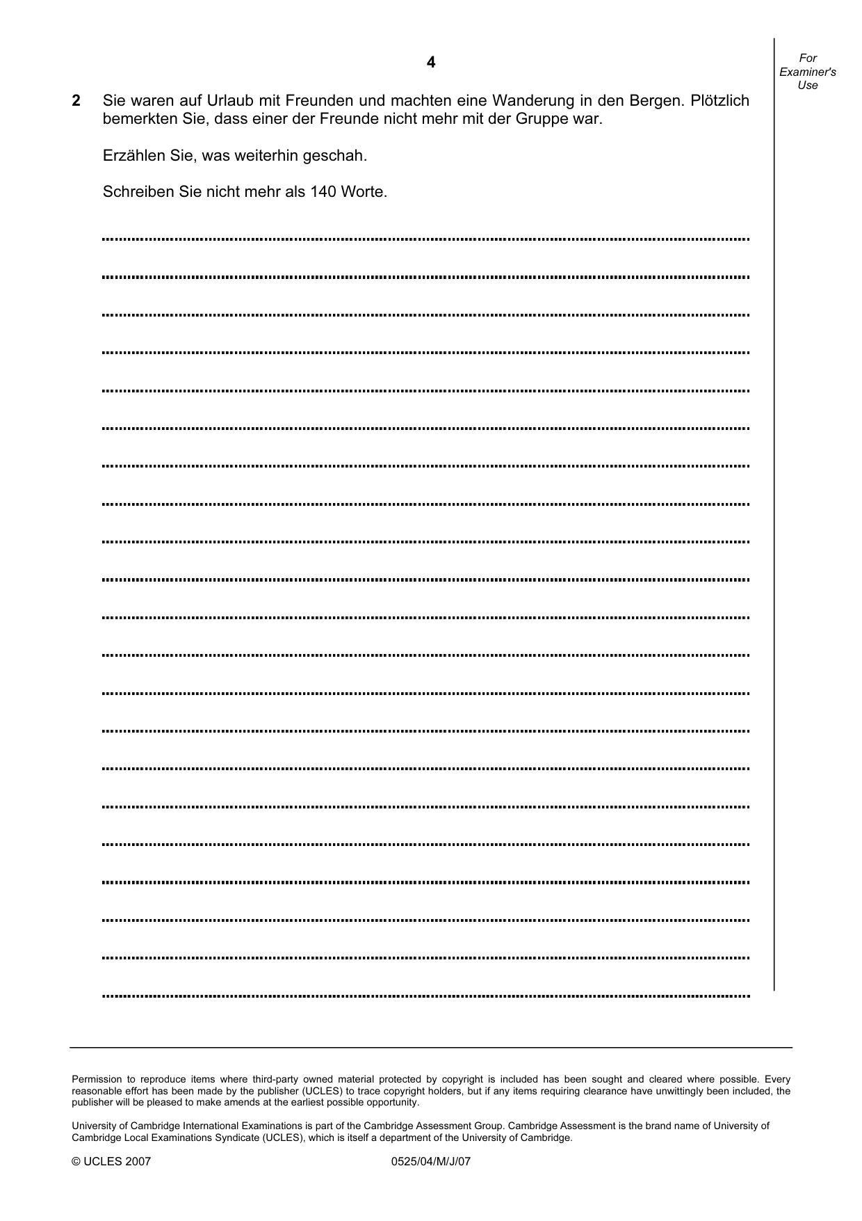 Cambridge IGCSE German - Foreign Language 0525 2007 May/June Paper 4 · Variant 1 question paper, page 4 of 4