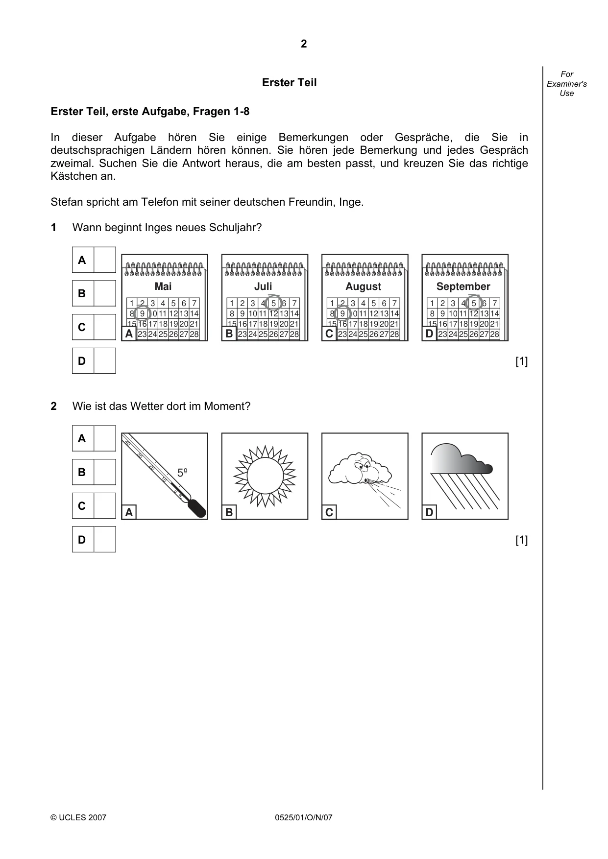 Cambridge IGCSE German - Foreign Language 0525 2007 Oct/Nov Paper 1 · Variant 1 question paper, page 2 of 12