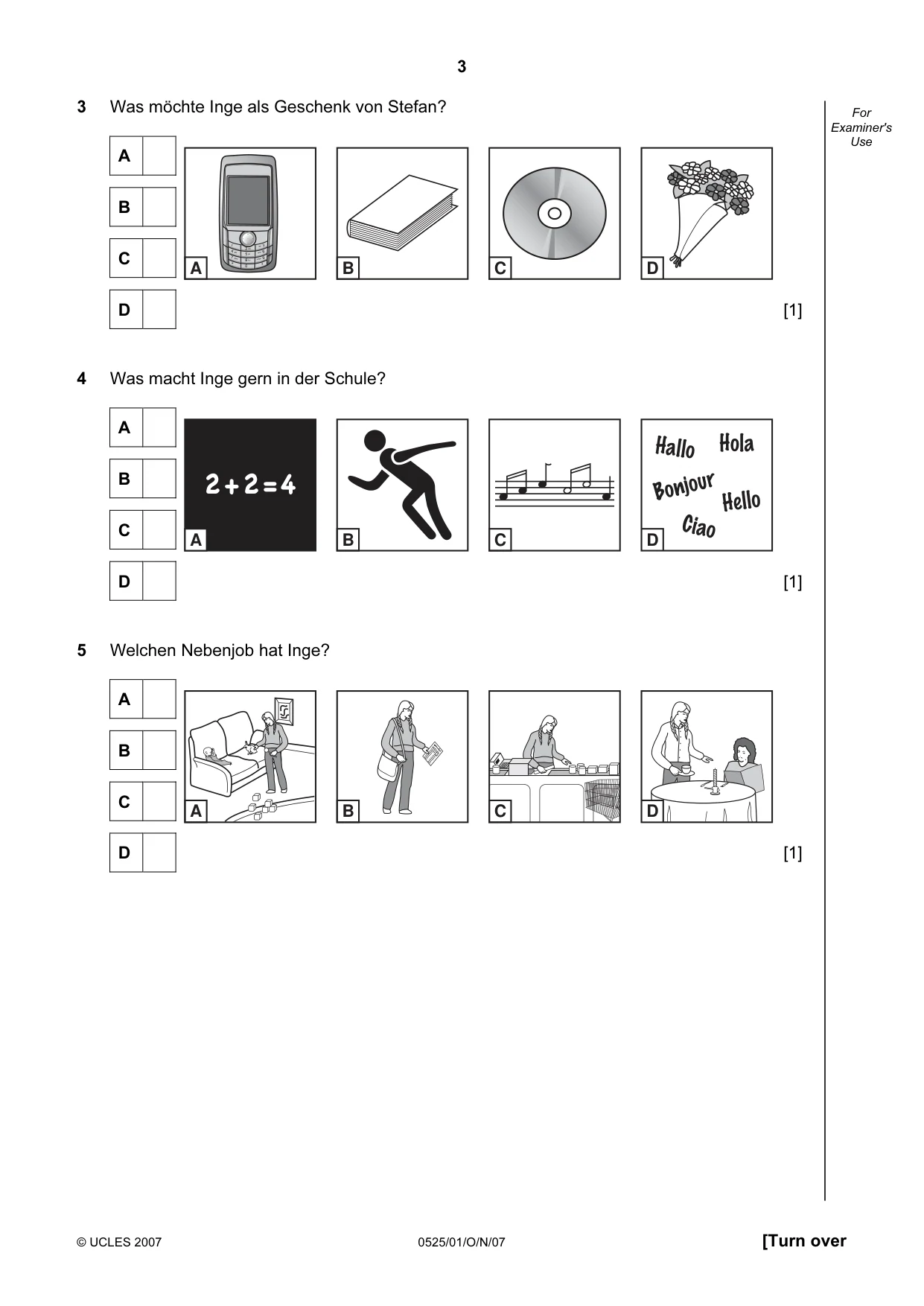 Cambridge IGCSE German - Foreign Language 0525 2007 Oct/Nov Paper 1 · Variant 1 question paper, page 3 of 12