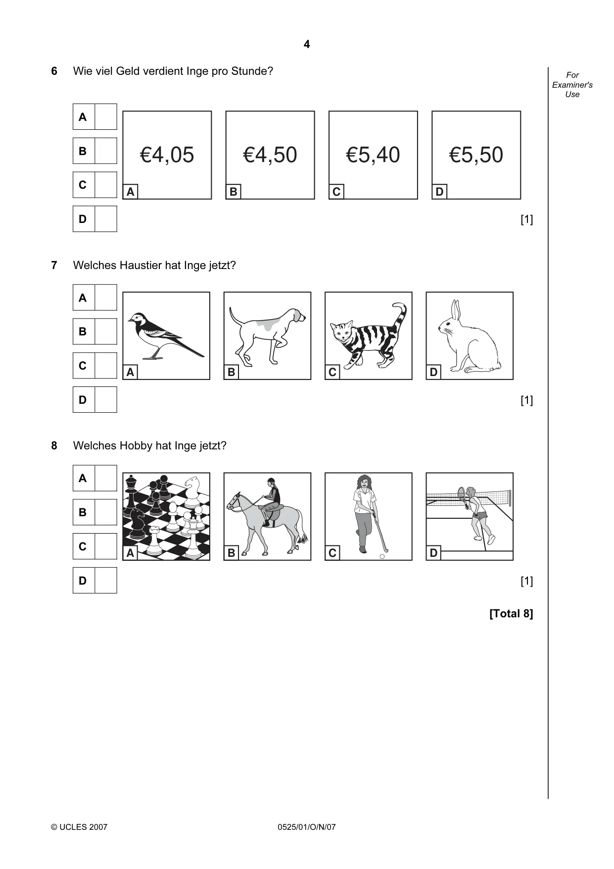 Cambridge IGCSE German - Foreign Language 0525 2007 Oct/Nov Paper 1 · Variant 1 question paper, page 4 of 12