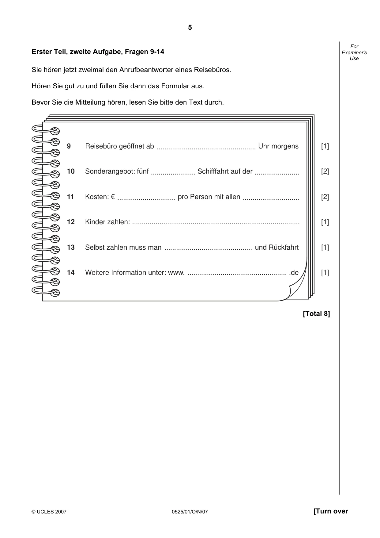 Cambridge IGCSE German - Foreign Language 0525 2007 Oct/Nov Paper 1 · Variant 1 question paper, page 5 of 12